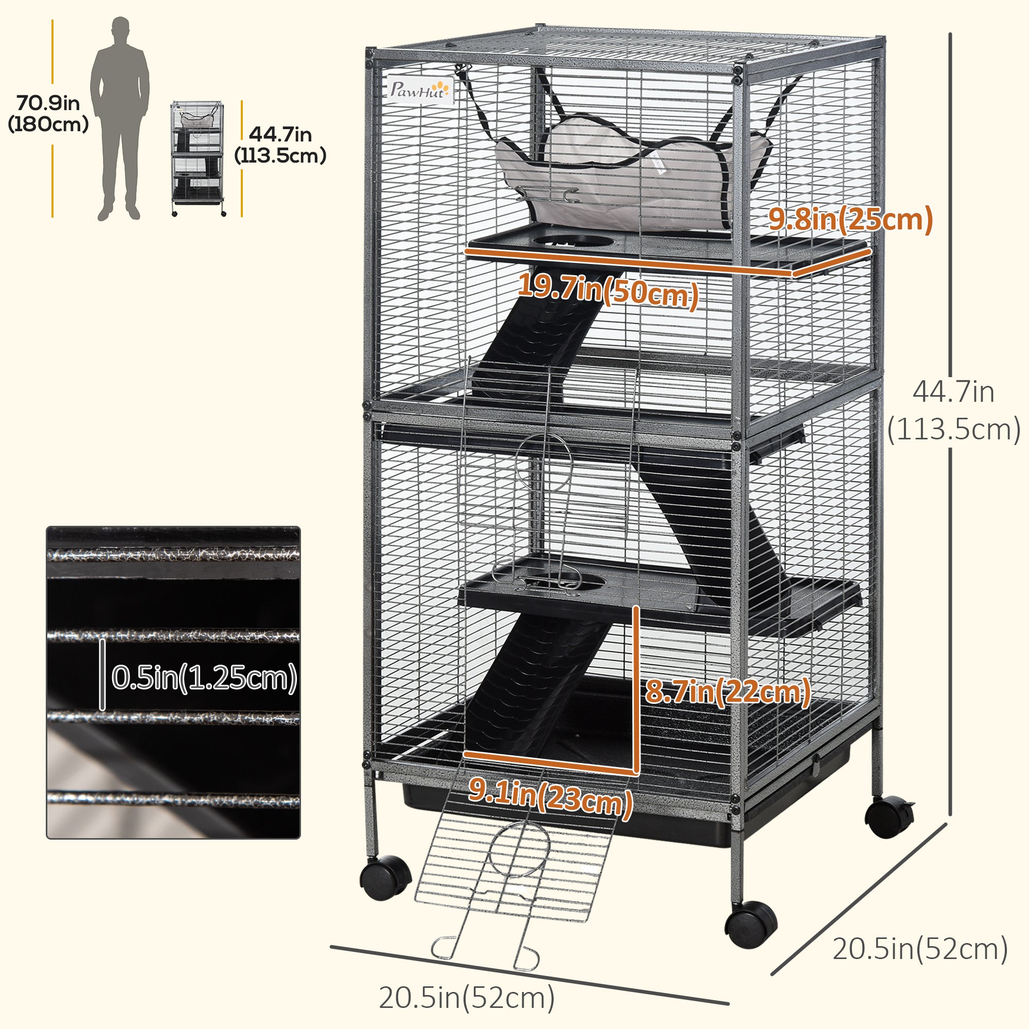 4-Tier Rolling Small Animal Cage, Deluxe Ferret Cage for Mink Chinchilla Kitten Rabbit