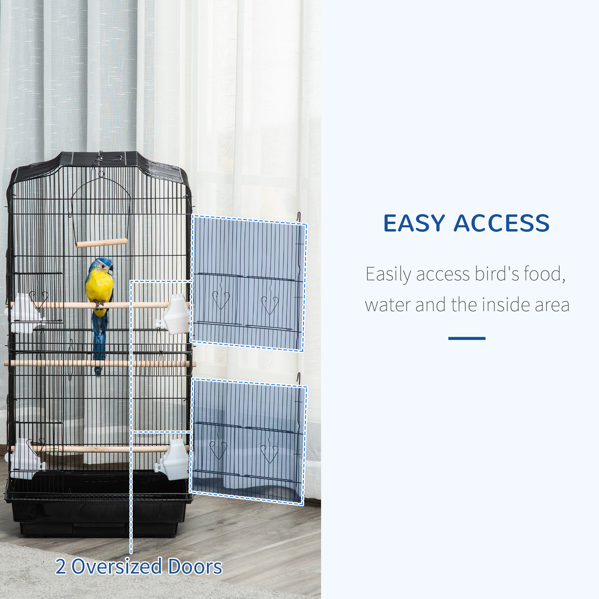 36" Bird Cage, Macaw Play House, Cockatoo, Parrot, Finch Flight Cage, 2 Doors Perch, 4 Feeder Pet Supplies, Black