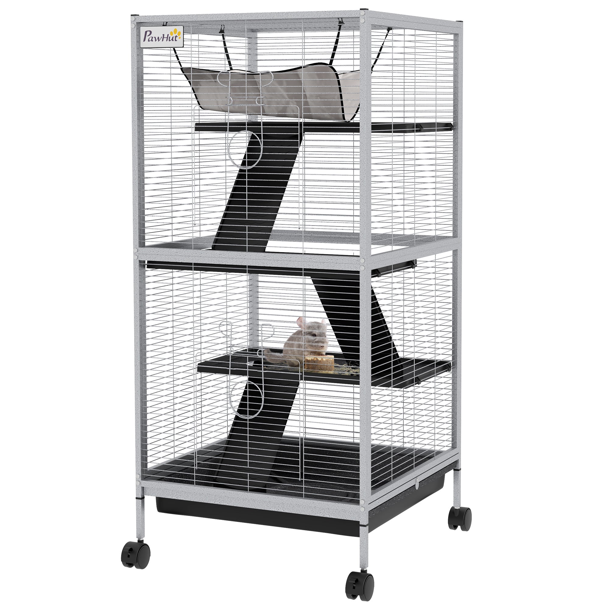 Cage en acier de petite taille pour furet, chinchilla, chaton et lapin, gris clair