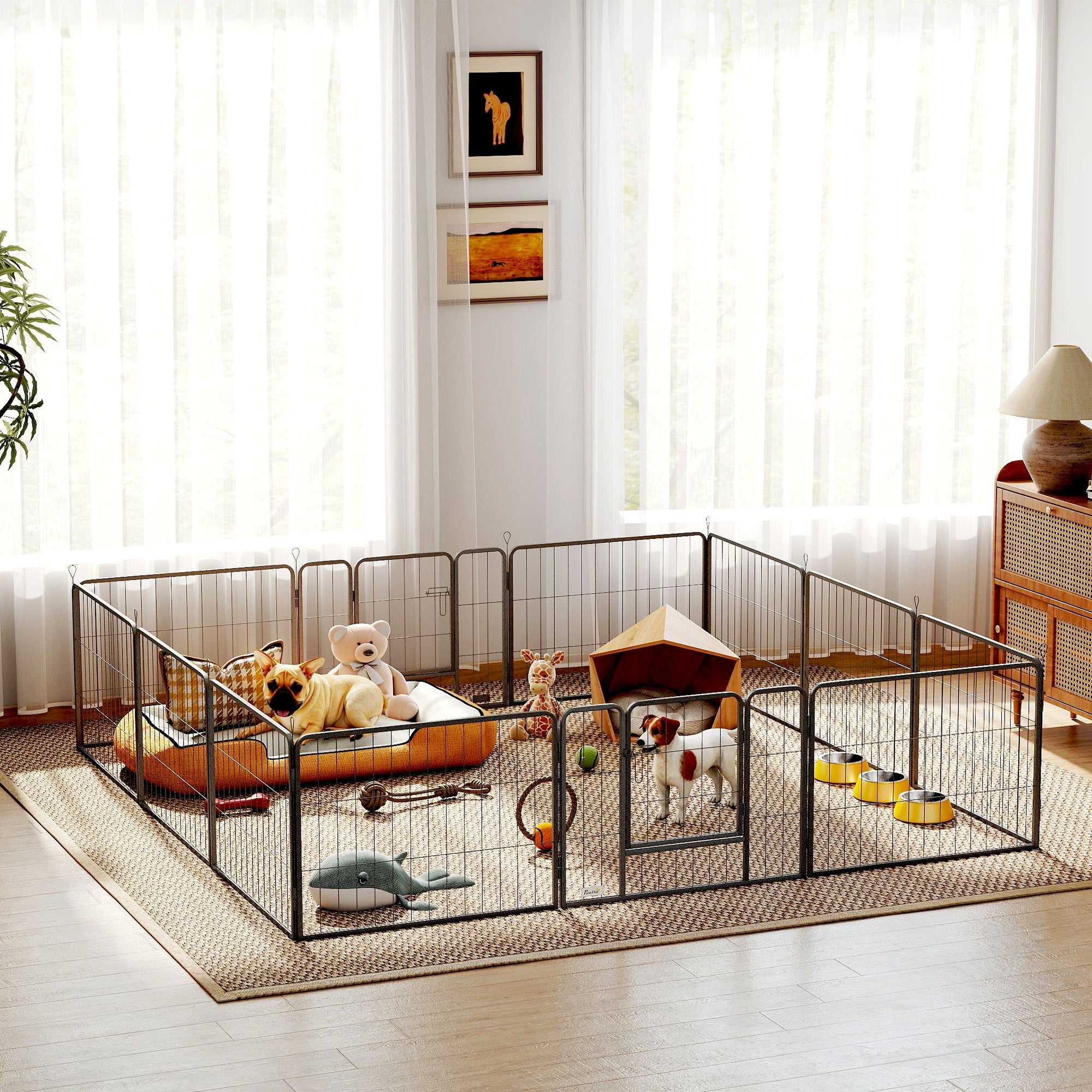 Parc pour chiens, enclos robuste en métal de 31.5"W, clôture d’exercice pour animaux d’intérieur et d’extérieur, conception modulable avec porte pour petits chiens, 12 panneaux, 23.5"H