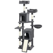Cat Tree, 70" Multi-Level Cat Tower with 2 Condos, 2 Perches, Hammock, Toy Balls, Scratching Posts and Board, Dark Grey