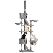 Arbre à chat géant de 94"-102" de hauteur, condo pour chat allant jusqu’au plafond, poteau à griffer, centre d’activités, maison de jeu multiniveau, gris clair
