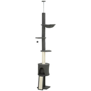 87"-94.5" Floor to Ceiling Cat Tree with Sisal Scratching Post, Condo, Hammock, Ramp, Perches, Dark Grey
