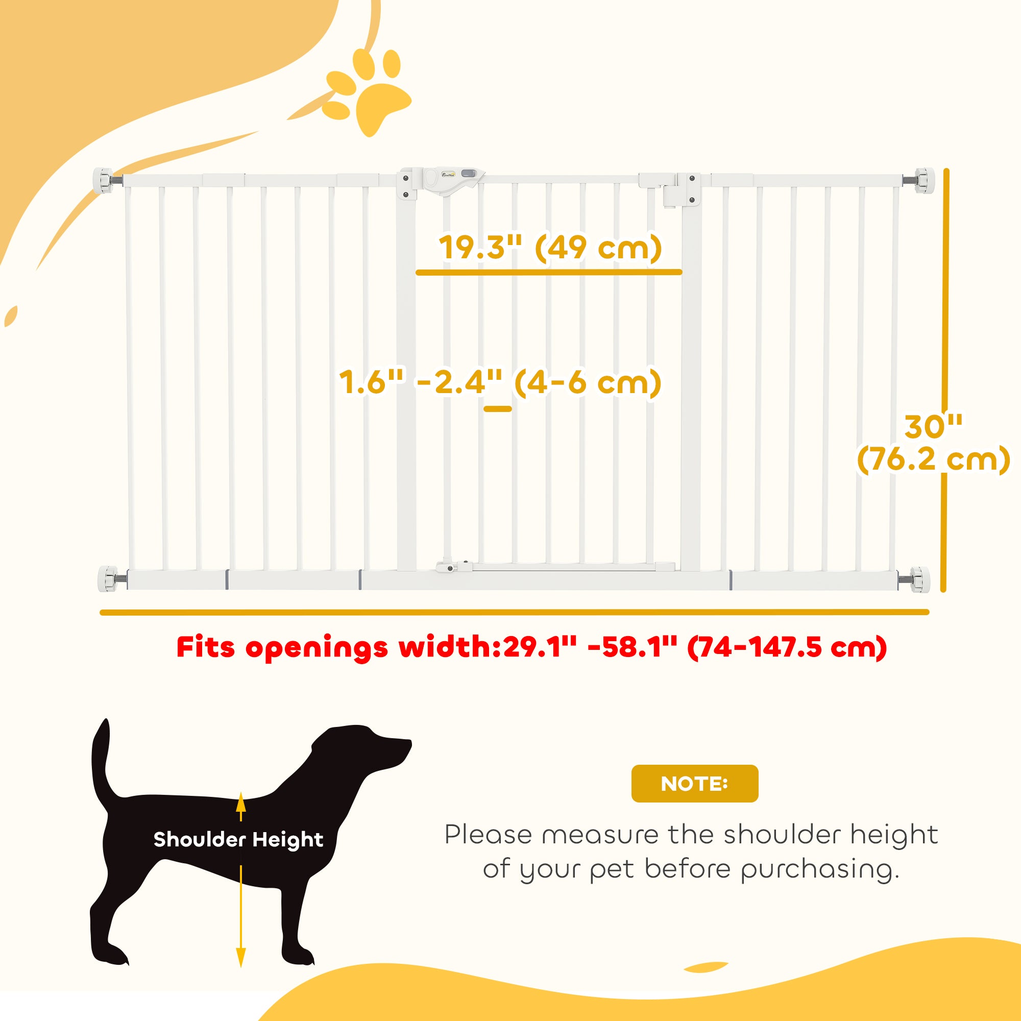Barrière pour animaux de 30 pouces de hauteur avec porte, barrière pour chiens et séparation intérieure pour escaliers, avec kit d’extensions de 7", 8" et 12"