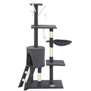 53" Cat Tree Tower, Kitten Activity Centre with Scratching Posts, Condo, Perches, Ladder, Hammock, Dangling Toys, Dark Grey