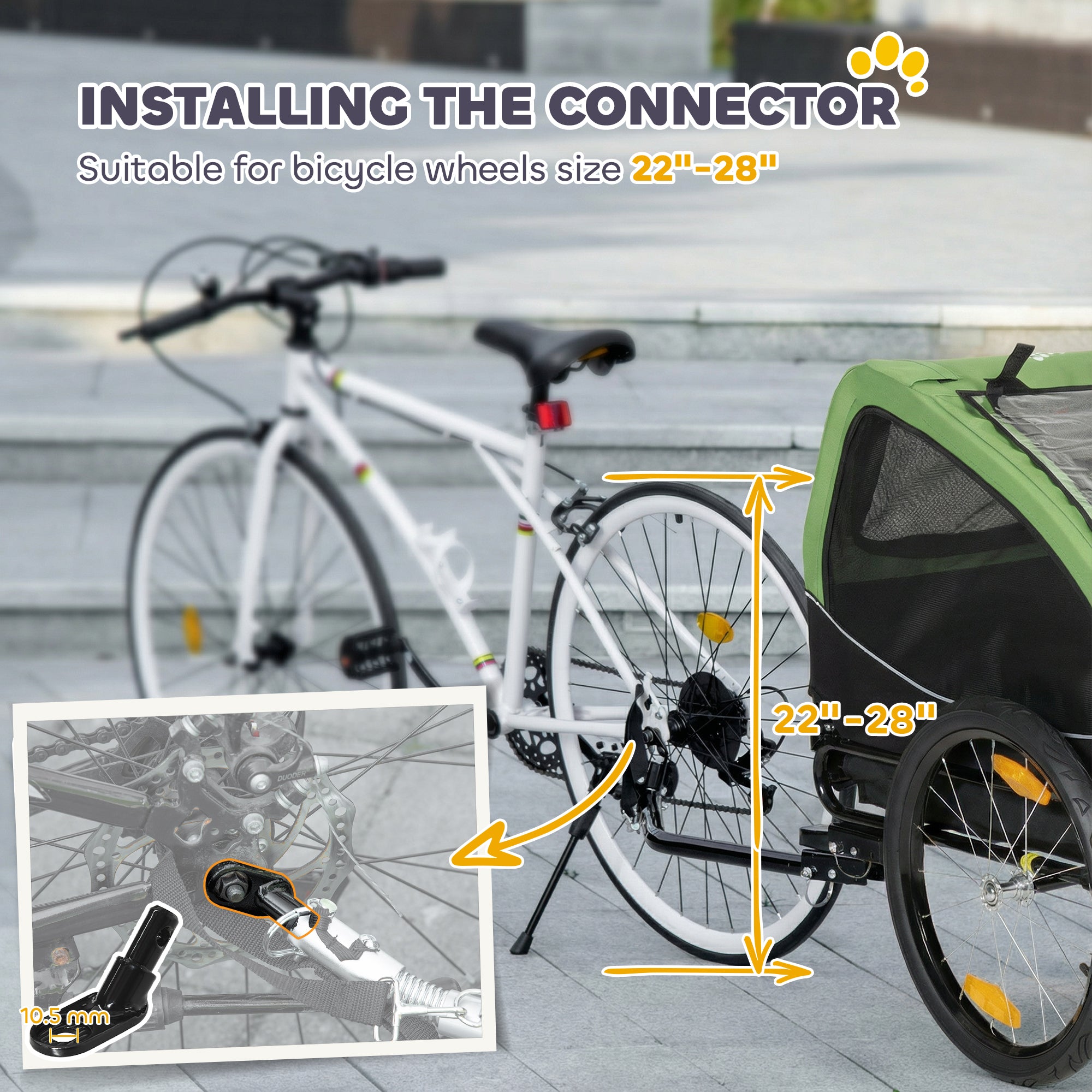 Dog Bike Trailer, Pet Cart Bicycle Wagon with 20" Wheels and Ventilated Windows, Portable Dog Trailer