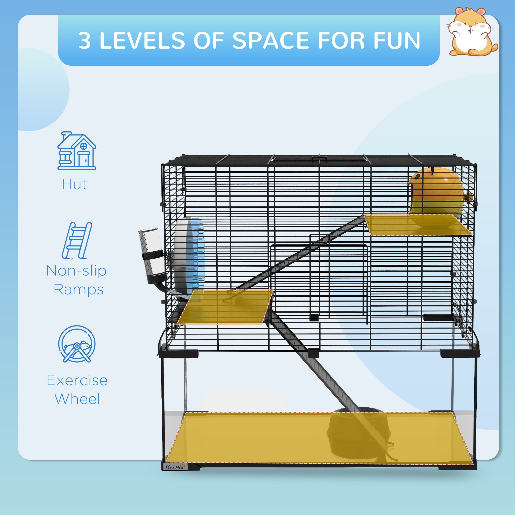 Hamster Cage, Gerbil Cage with Glass Basin for Small Hamsters, Black