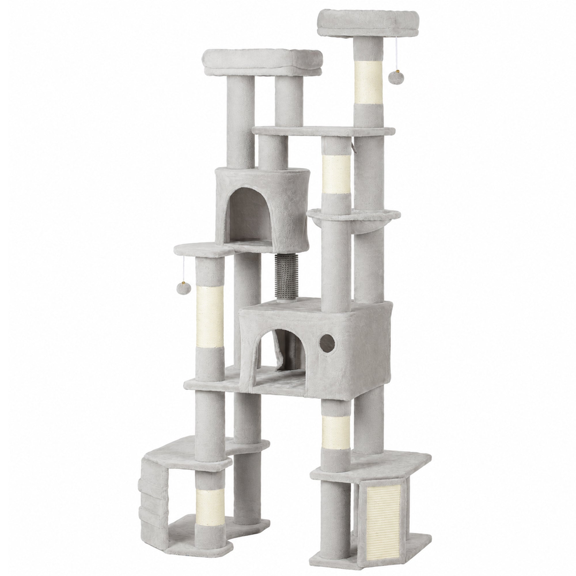 79" Tall Cat Tree for Indoor Large Cats Adult with Split Baseboard, 2 Cat Condos, 2 Beds, 5 Sisal Scratching Posts