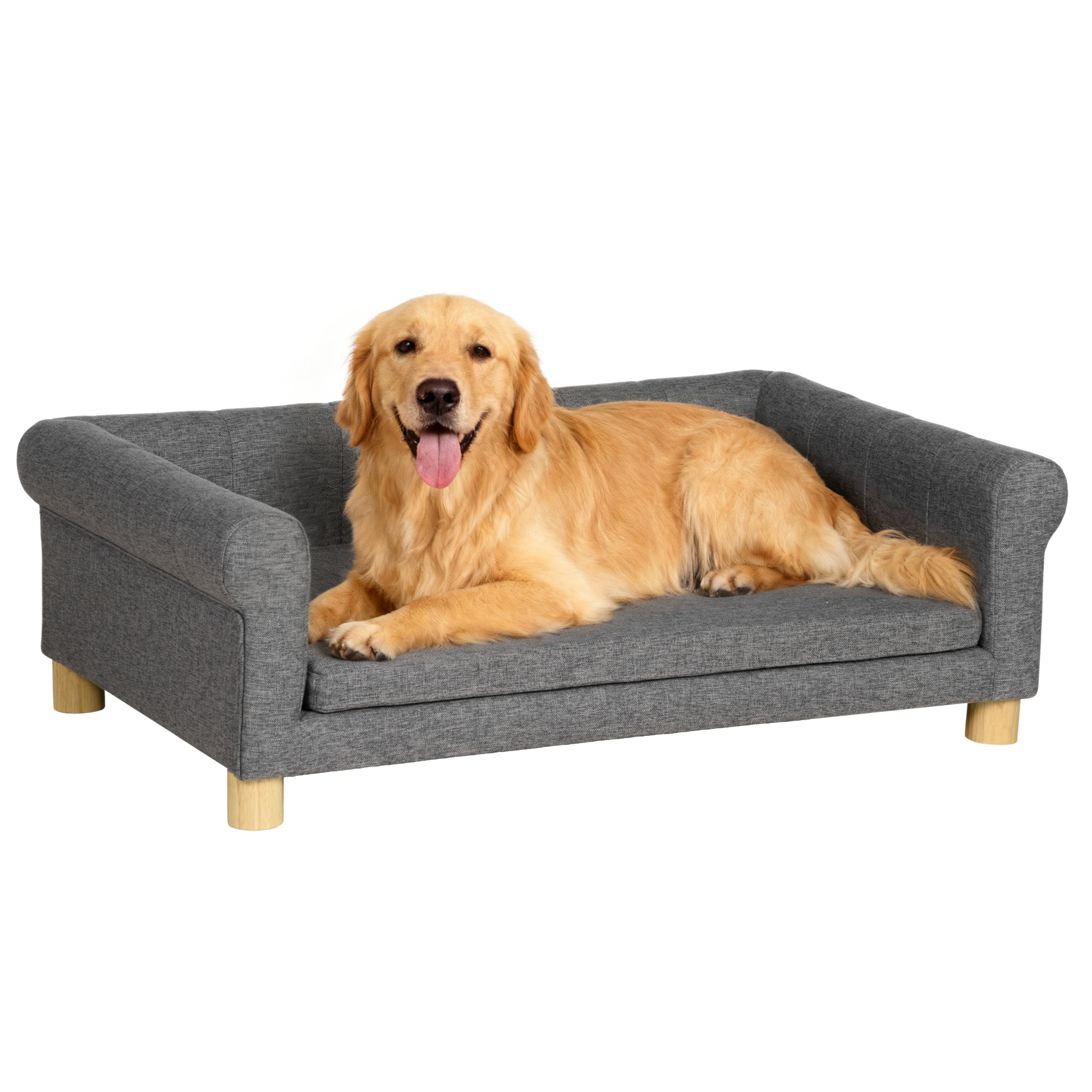 Canapé moderne pour animal de compagnie, pour chat ou chien moyen à grand, avec coussin d’assise amovible, gris foncé