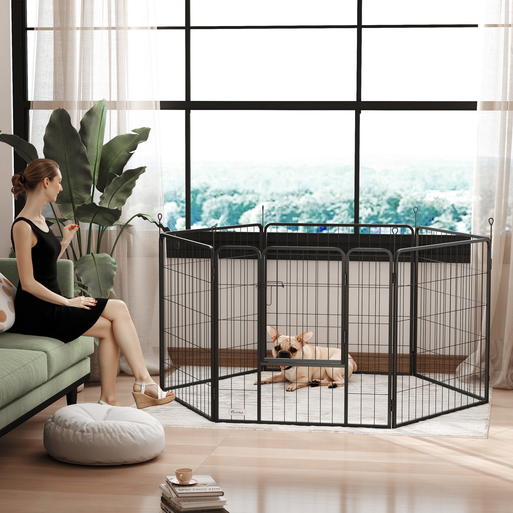 Heavy Duty Dog Playpen with Door for Medium Dogs, 6 Panels, 31.5"H