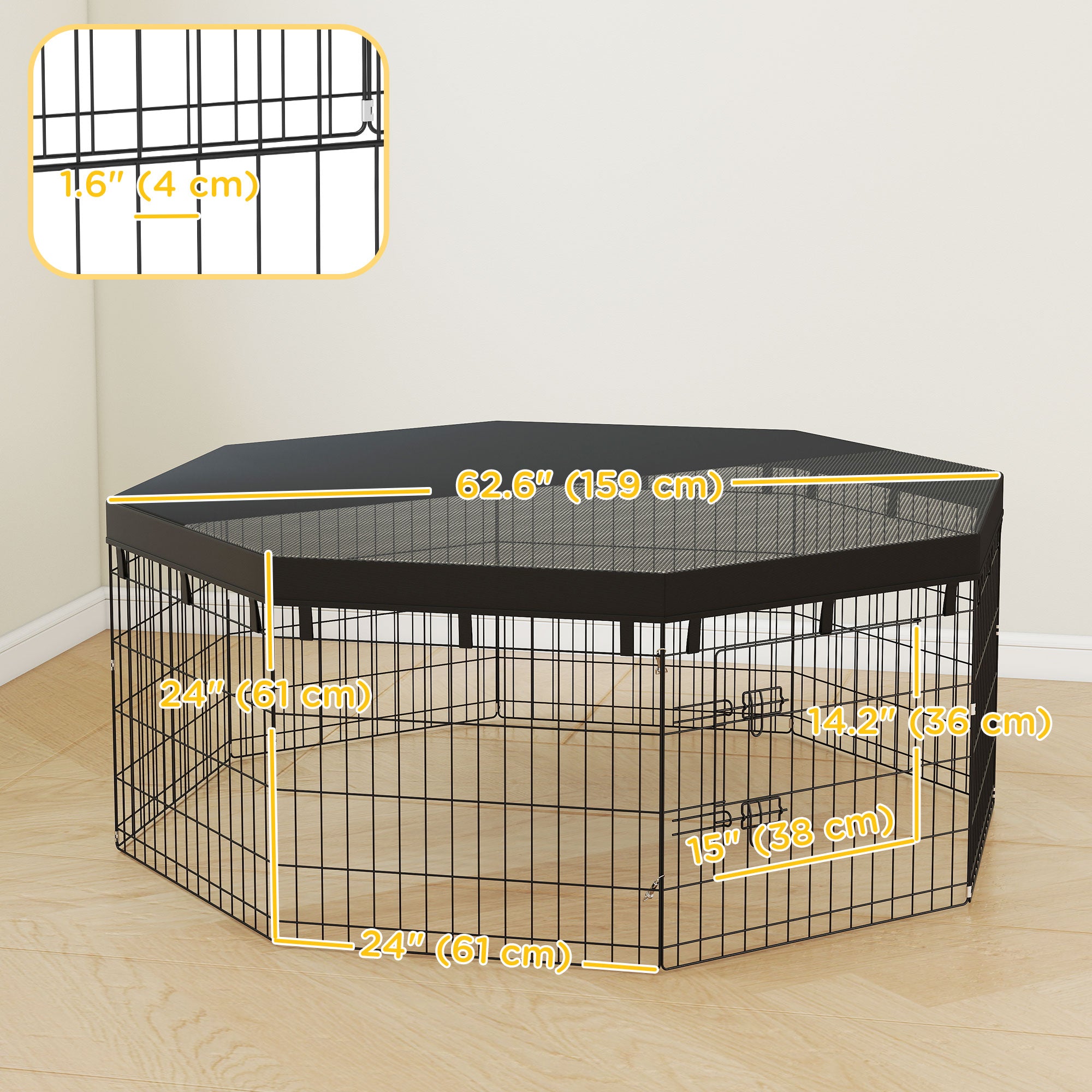 8 Panels Foldable Dog Playpen with Top Cover, 24" High