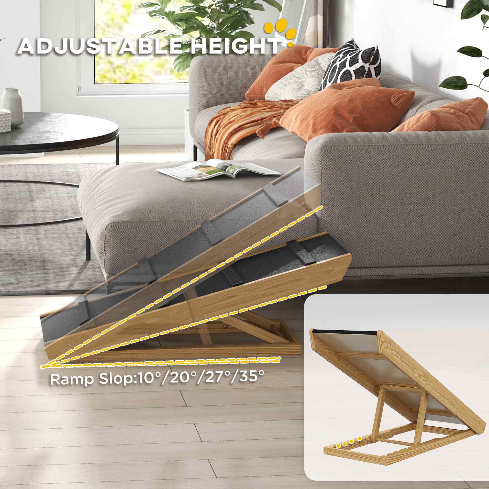 Adjustable Dog Ramp for Bed, Sofa, with Non-Slip Surface, Folding Dog Stair for Small, Medium, Large Dogs