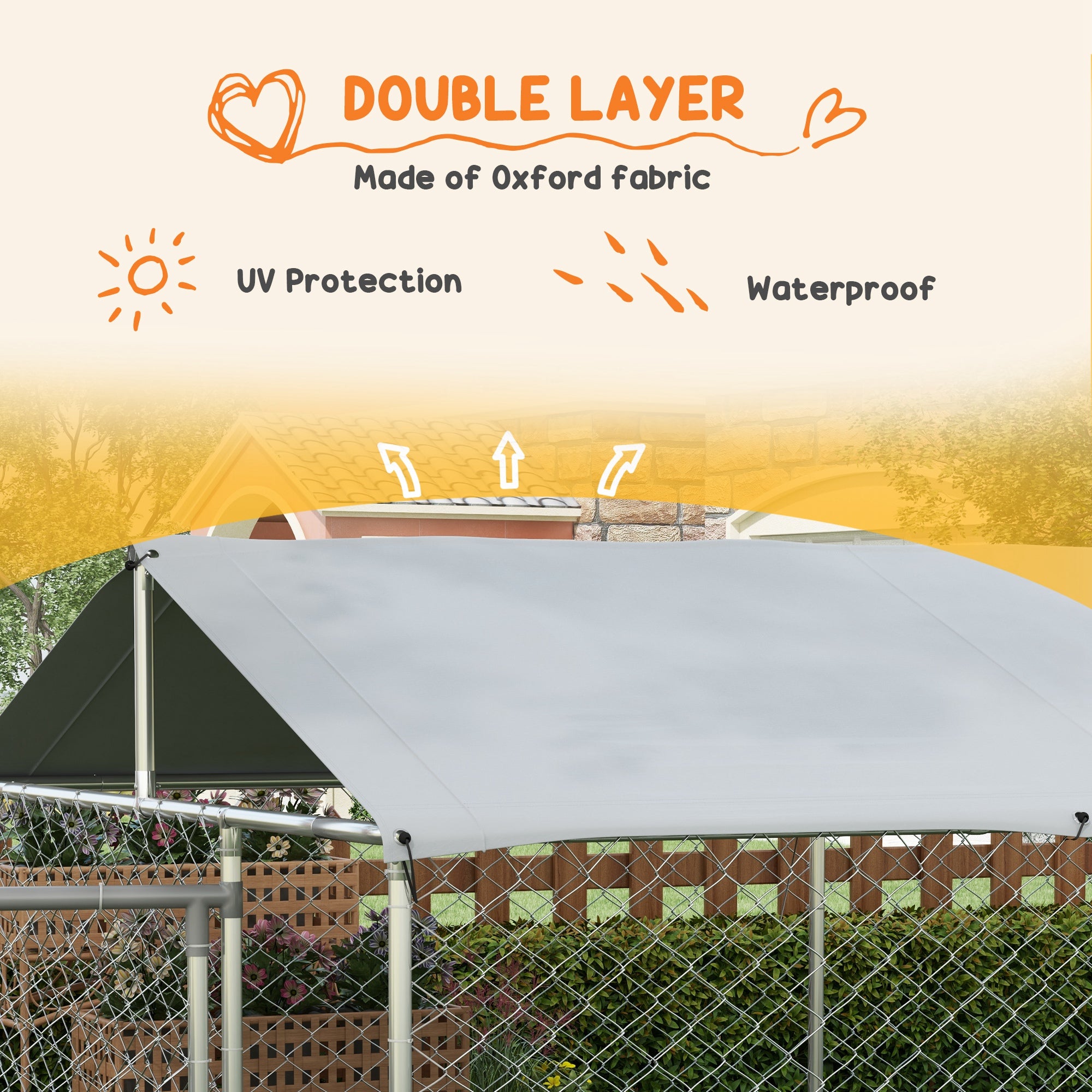 Parc extérieur pour chiens de 19.7' x 7.5' x 4.9', résistant aux intempéries, avec espace de jeu, pour chiens moyens et doux, avec couverture résistante aux UV et imperméable, argenté