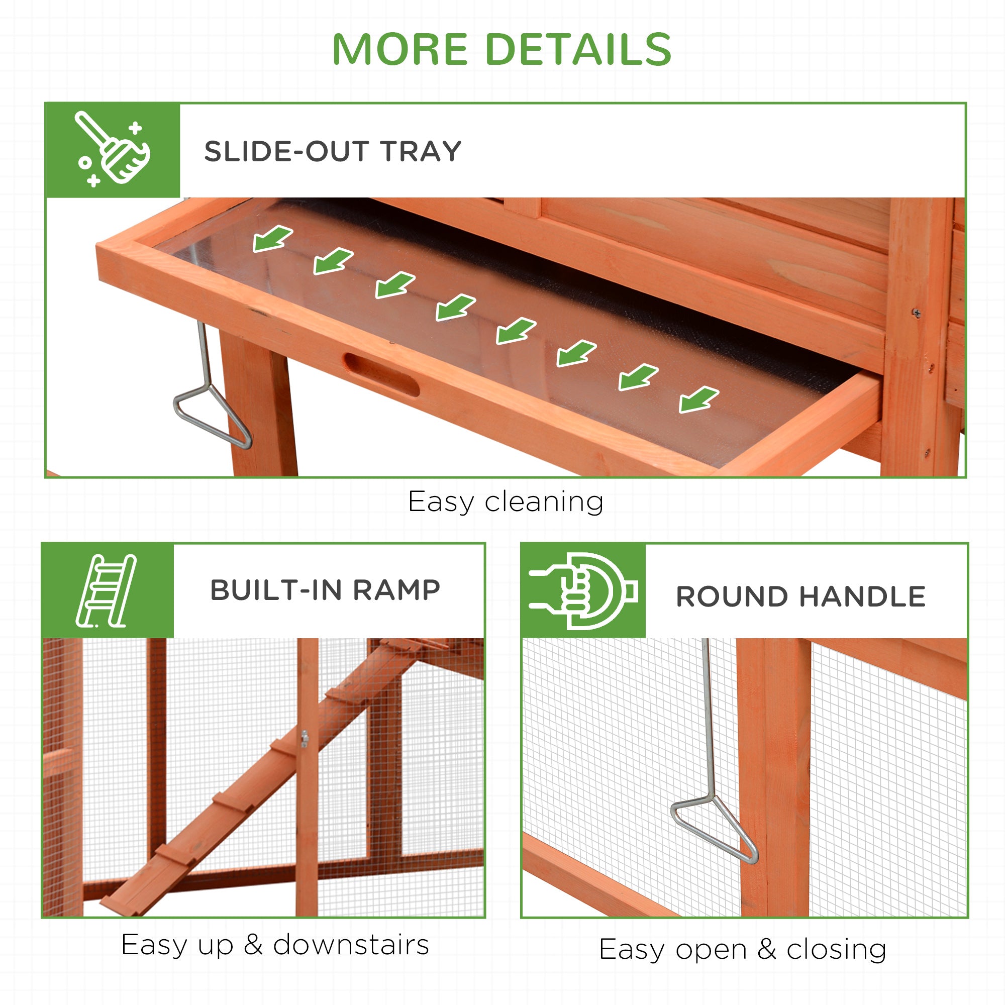 82" Deluxe Chicken Coop Wooden Large Hen House with Run and Nesting Box for Hens Rabbits, Orange