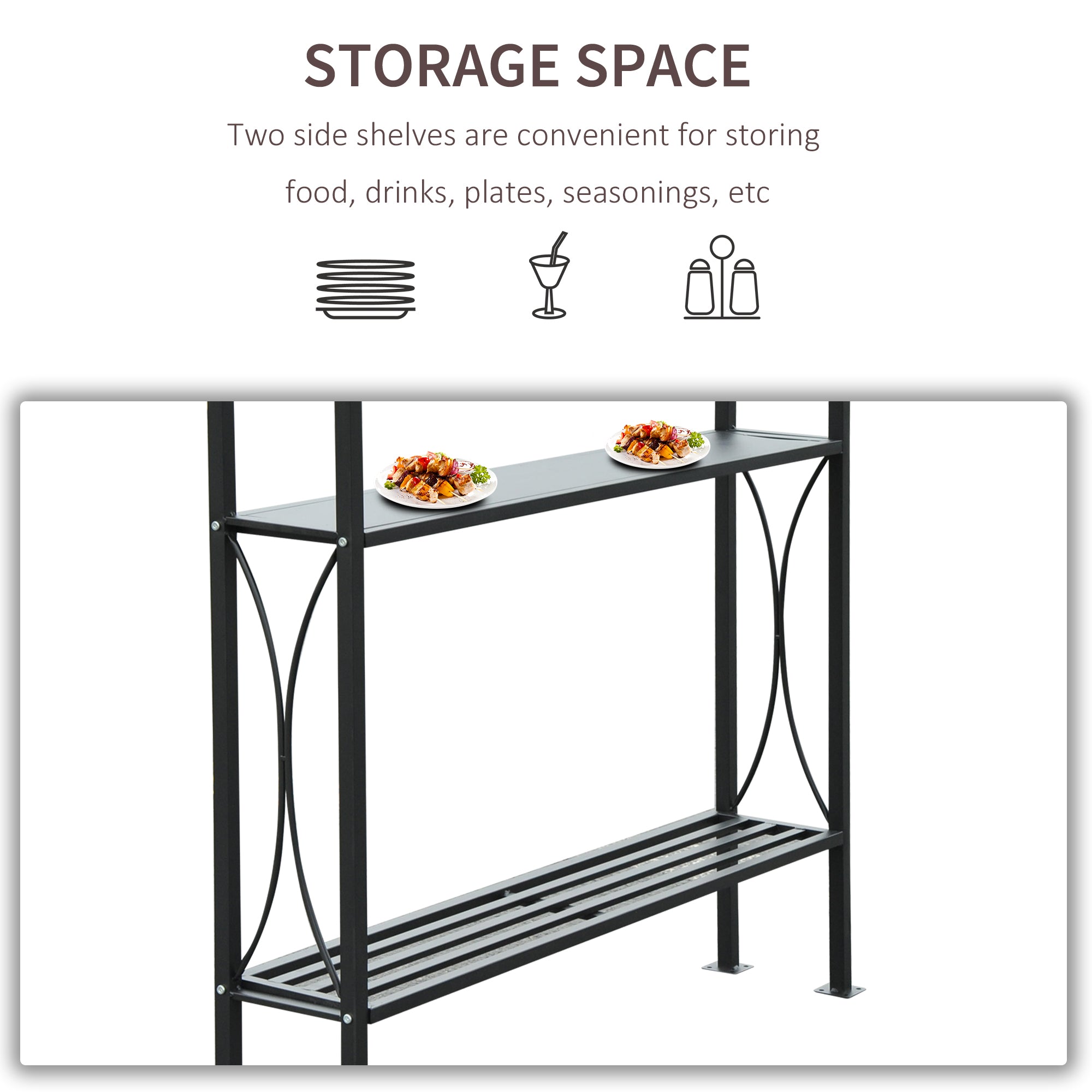 8' x 5' Double Tiered Grill Gazebo - Coffee Steel Canopy with Shelves
