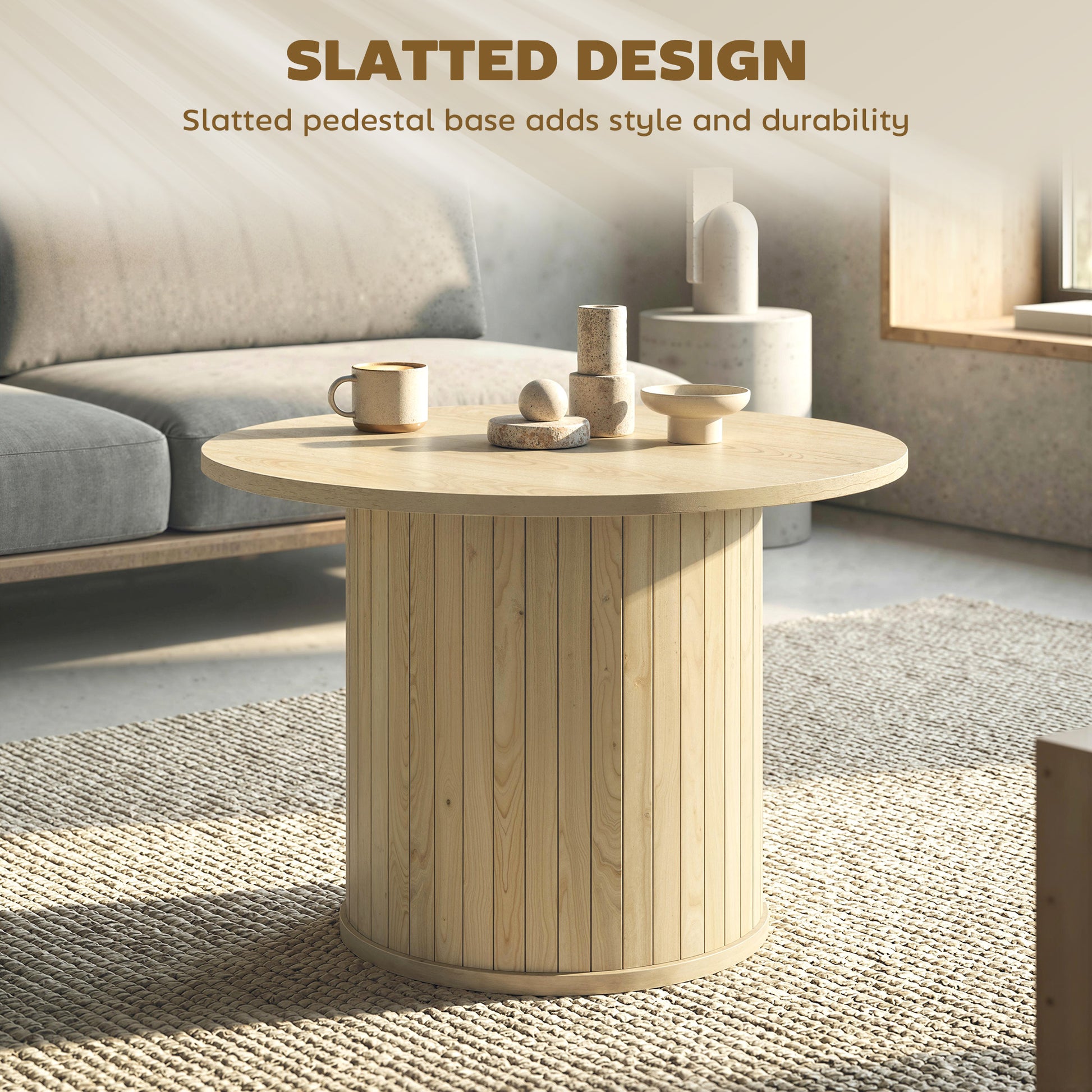 Round Coffee Table, 24" Center Table, Natural Wood-Home Furnishings > Living Room Furniture > Coffee Tables-DECOROLALA