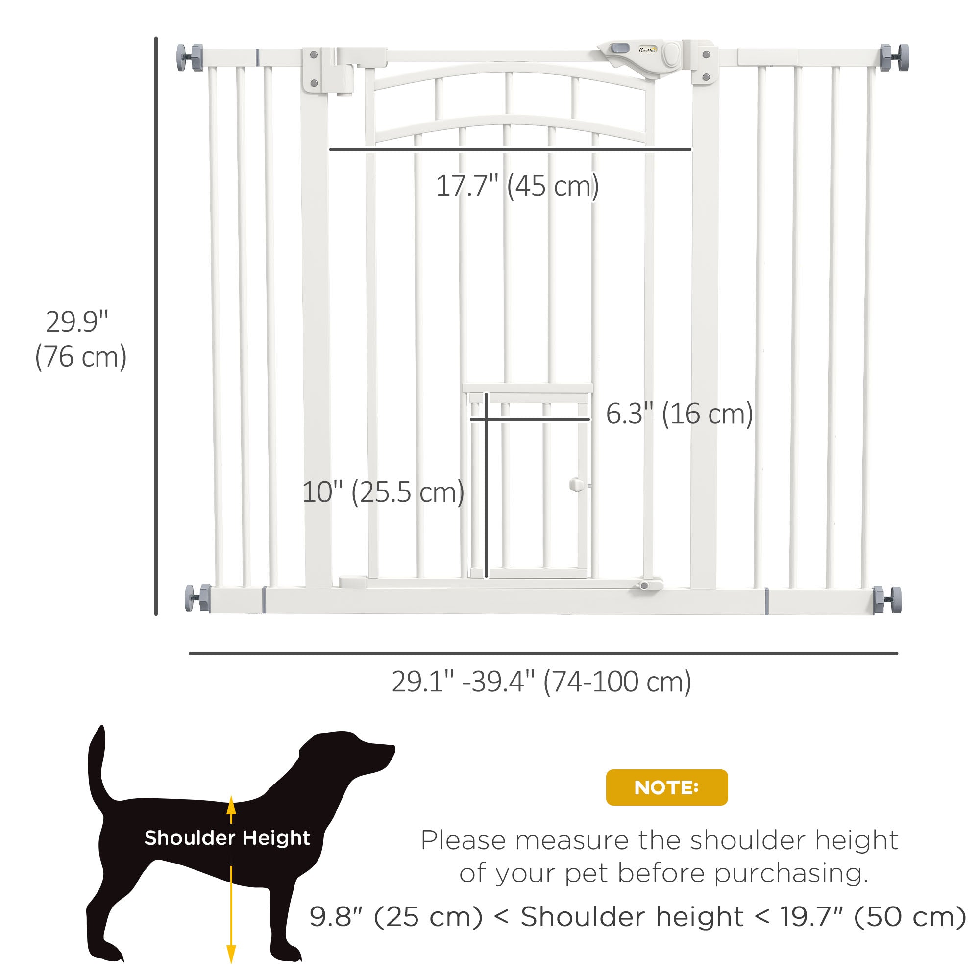 Barrière de sécurité pour animaux à fermeture automatique, barrière d’escalier avec chatière, double verrouillage pour portes, couloirs et escaliers, adaptée aux ouvertures de 29"-39.4" de largeur, blanche