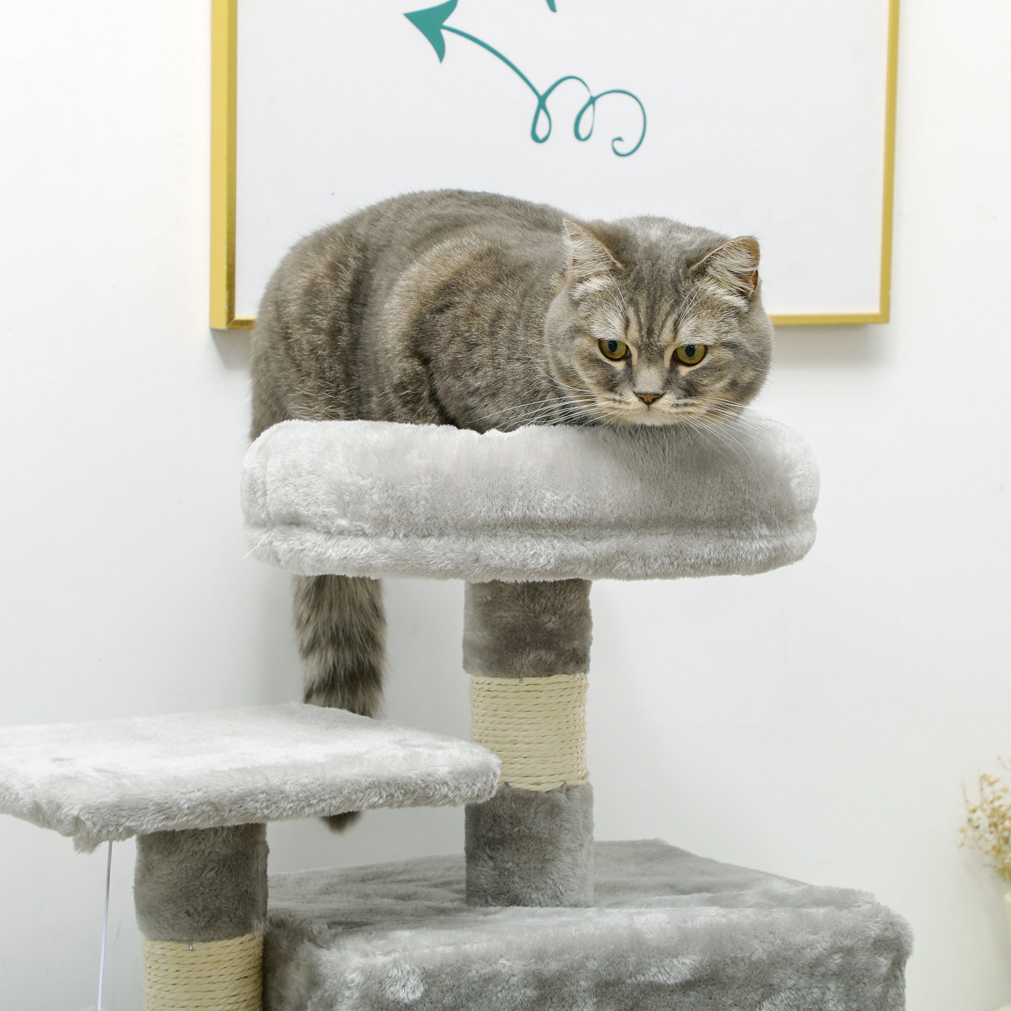 52 Inch Large Cat Tree for Indoor Cats, Light Grey