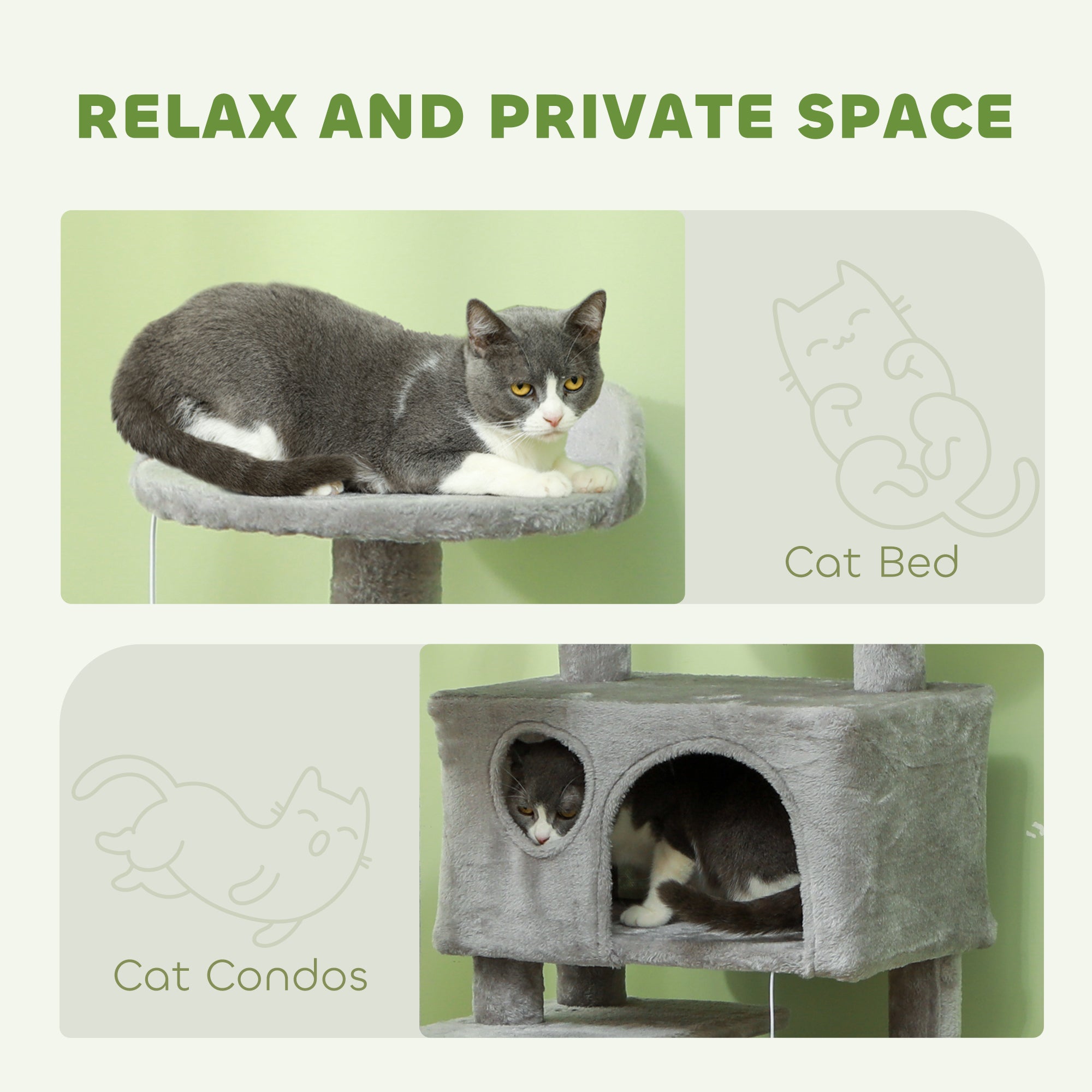 54" Cat Tree, Multi-Level Cat Tower with Scratching Posts, Cat Condos, Bed, Platforms, Ramp, Toy Ball, Light Grey