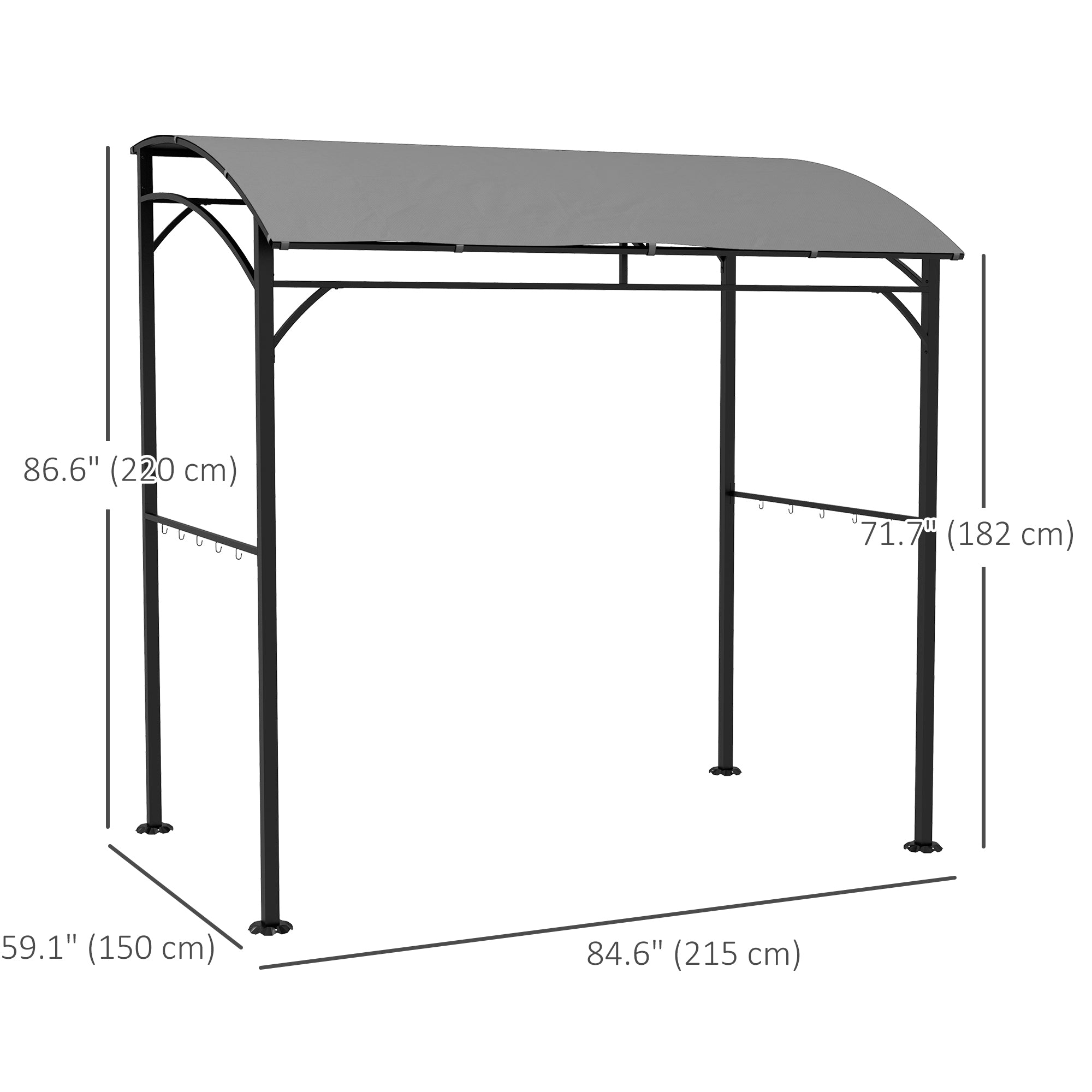 7' x 5' BBQ Grill Gazebo - Grey Steel Frame Canopy
