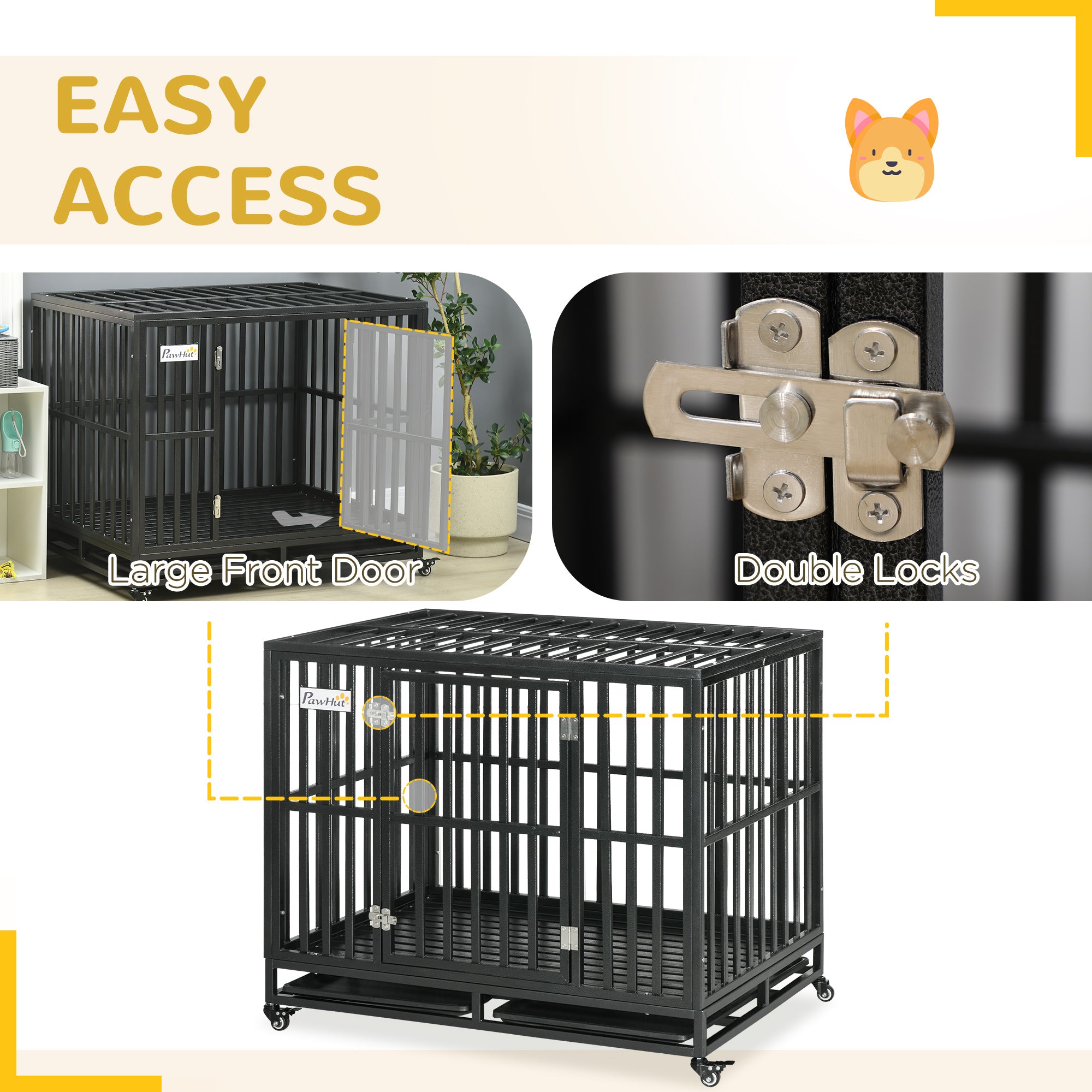 41" Heavy Duty Steel Dog Crate Kennel Pet Cage with Wheels for Convenient Access Anti-Pinching Floor, Black