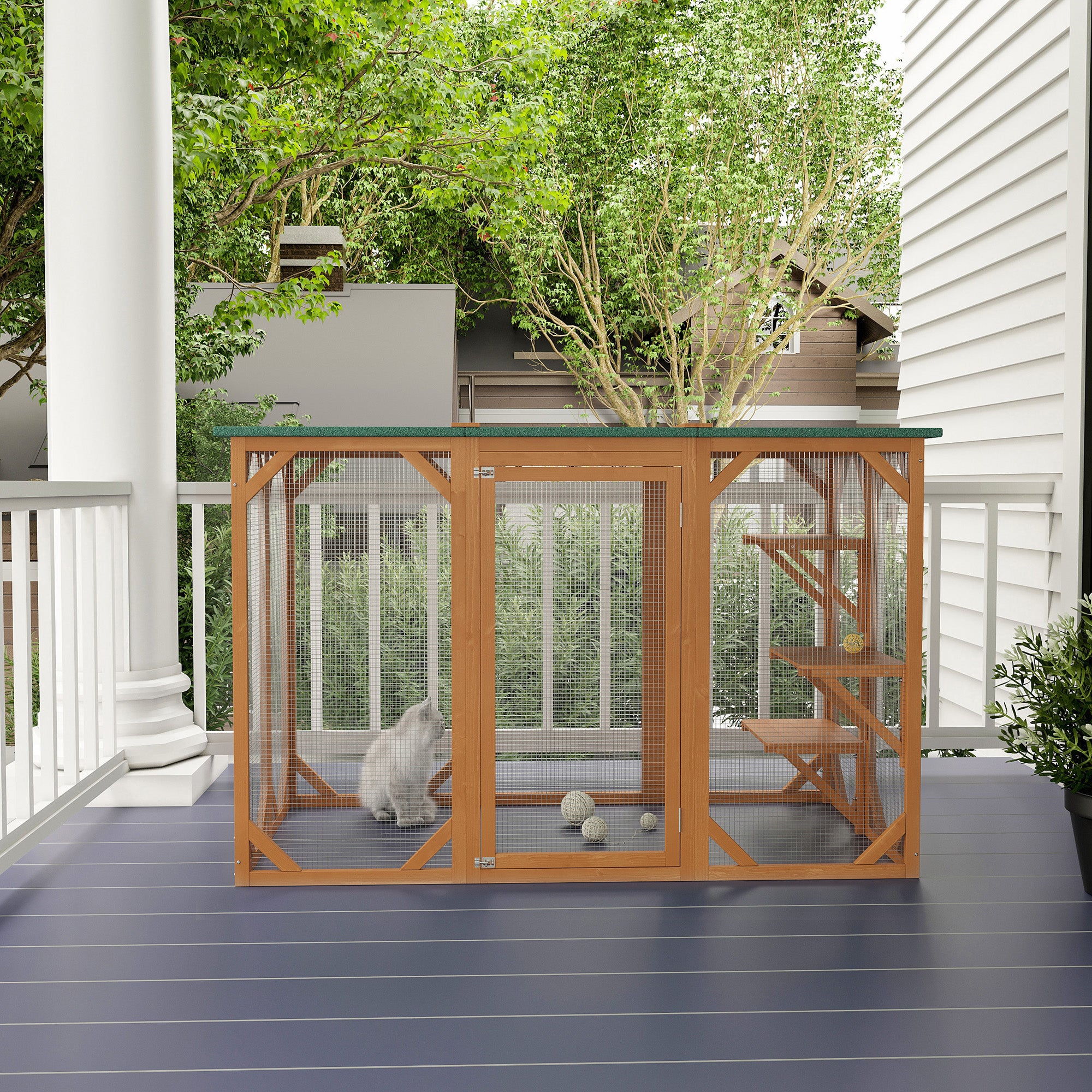 71"L Catio Outdoor Cat Enclosure, Indoor Cat Cage, Pet House, Small Animal Hutch for 1-2 Rabbit, Kitten, Kitty Crate Kennel w/ Waterproof Roof, Multi-Level Platforms, Orange