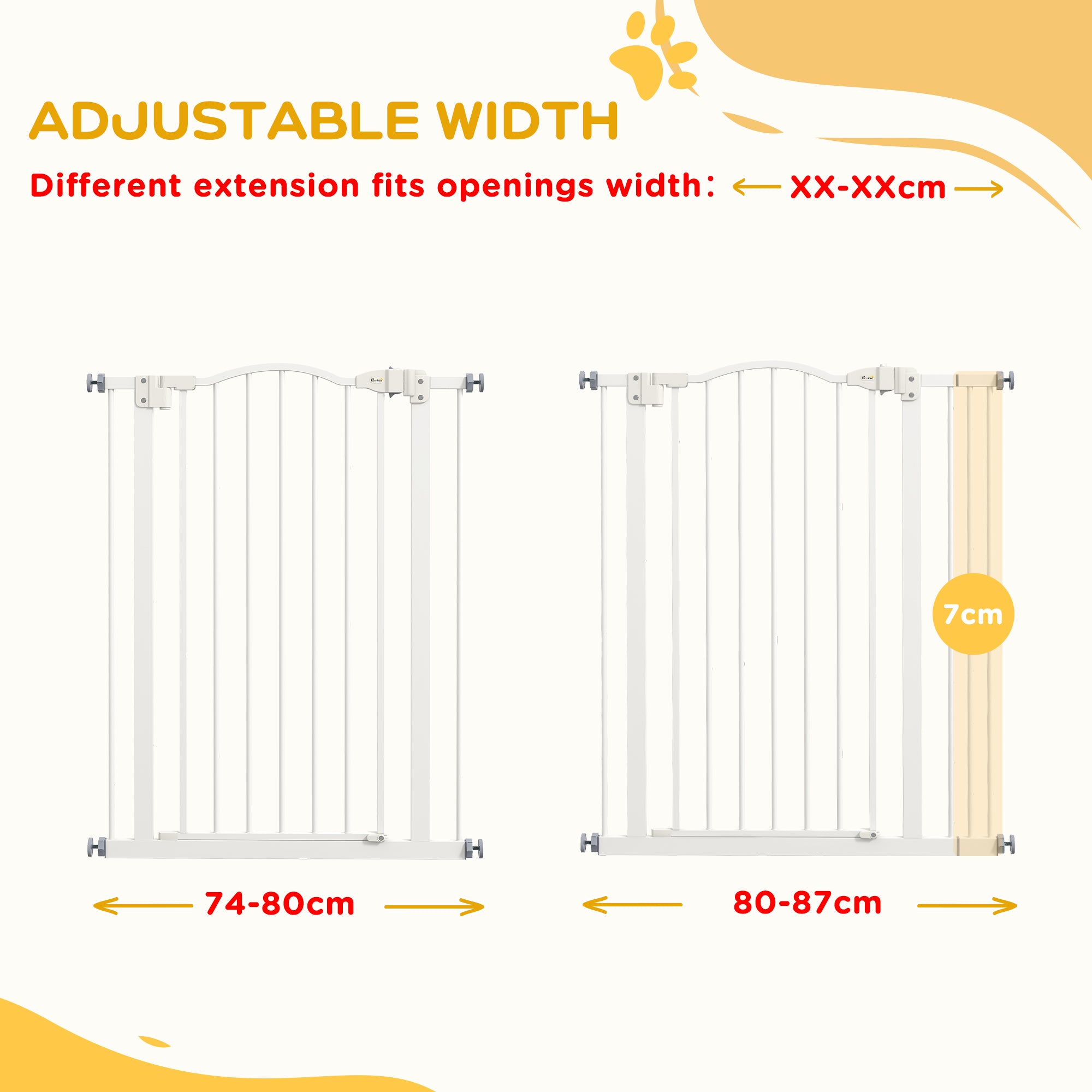 Extra Tall Dog Gate with Door, Pressure Fit, Auto Close, Double Locking for Doorways Hallways Stairs, 29"-34", White