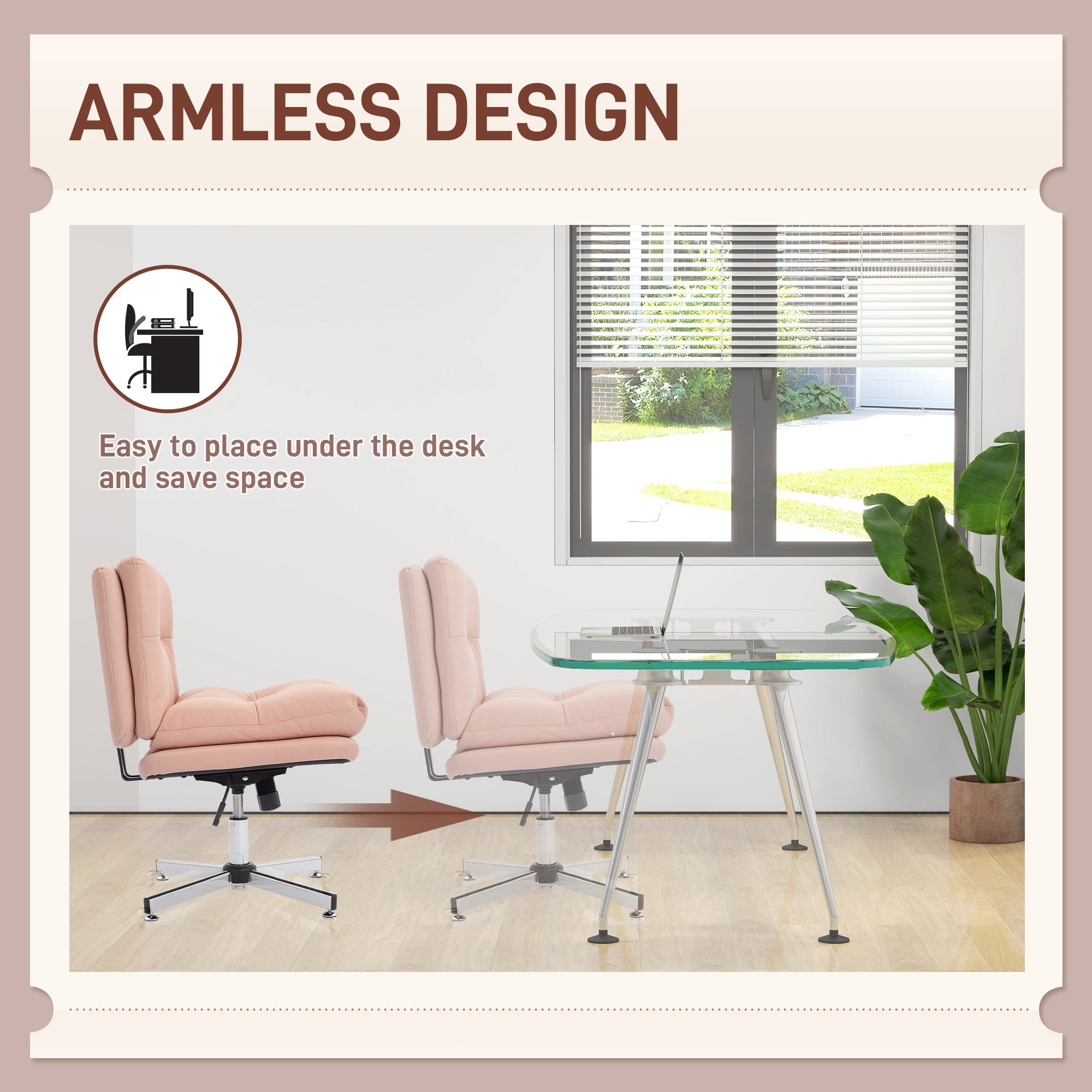 Armless Office Chair, Criss Cross Chair with Adjustable Height & Tilt Function for Home Office, Study, Pink-Office Products > Office Furniture > Office Chairs > Task Chairs-DECOROLALA
