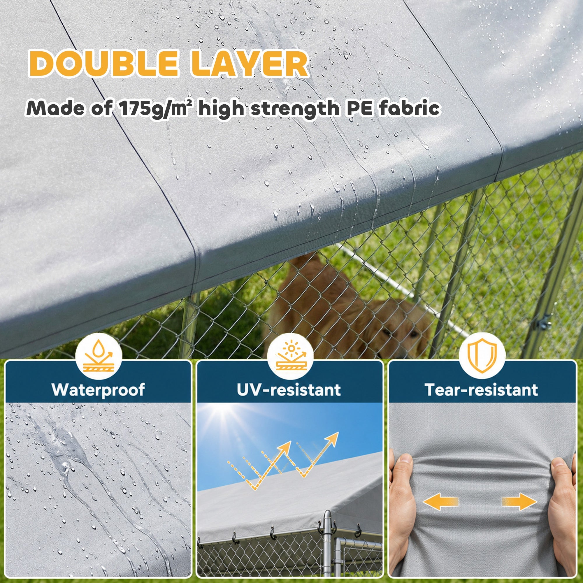 Galvanized Steel Outdoor Dog Kennel with Roof, Safety Locks, for Backyard, 19.7' x 9.8' x 7.1'