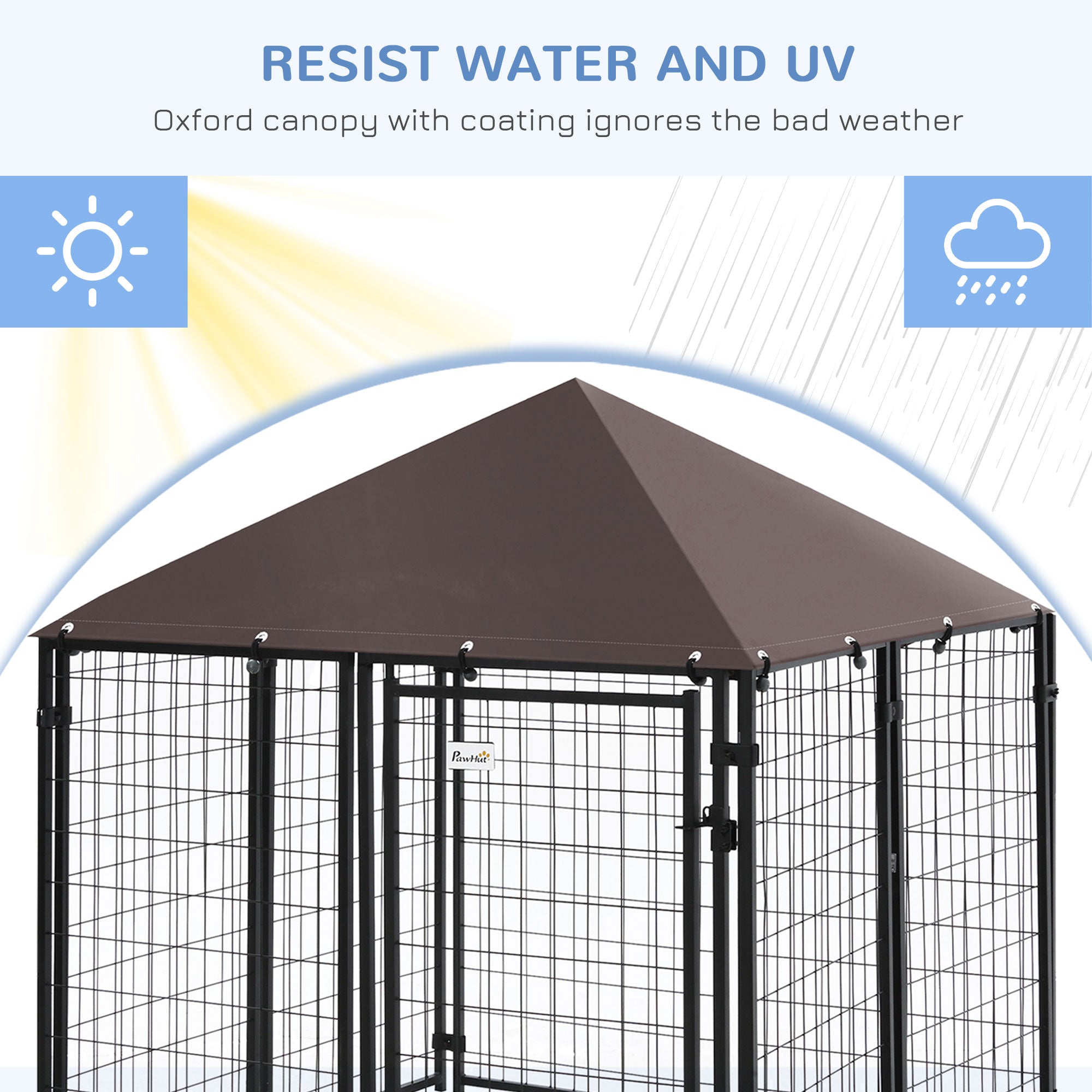 Chenil extérieur pour chien, clôture en acier à grillage soudé, parc cage pour animaux verrouillable, avec toit en toile résistant à l’eau et aux UV, porte, 4,6 ft x 4,6 ft x 5 ft, noir