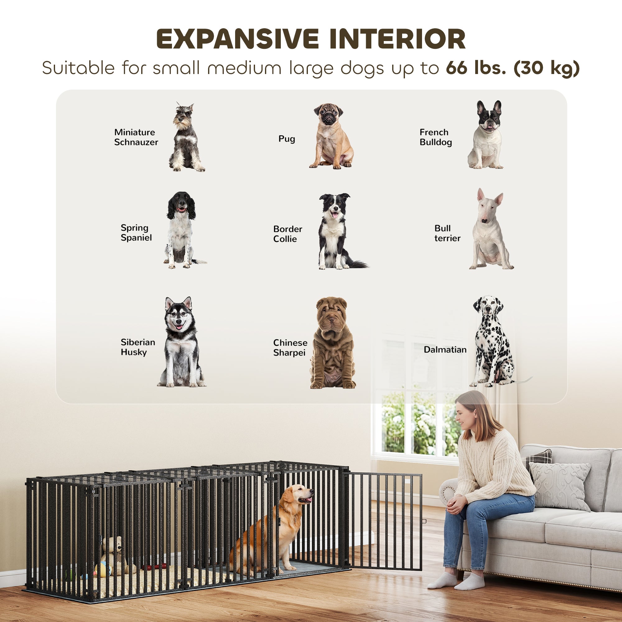 83 Inch Heavy Duty Dog Crate, Extra Large Metal Dog Cage Kennel with Mat for Large Breeds, Modular Puppy Playpen
