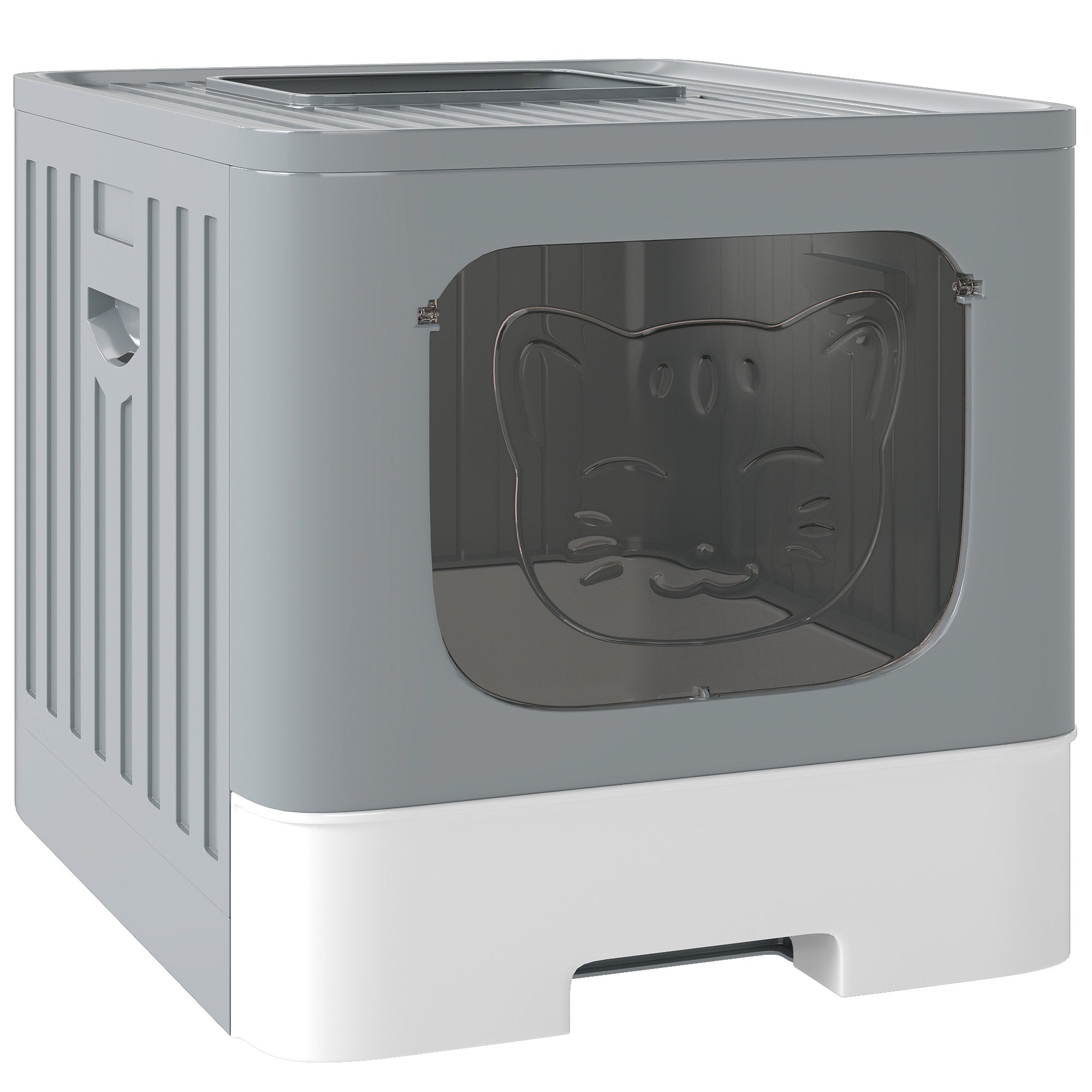 Cat Litter Box with Lid, Slide-Out Drawer, Scoop, Easy Clean, Odour Control, Anti-Splashing, Grey