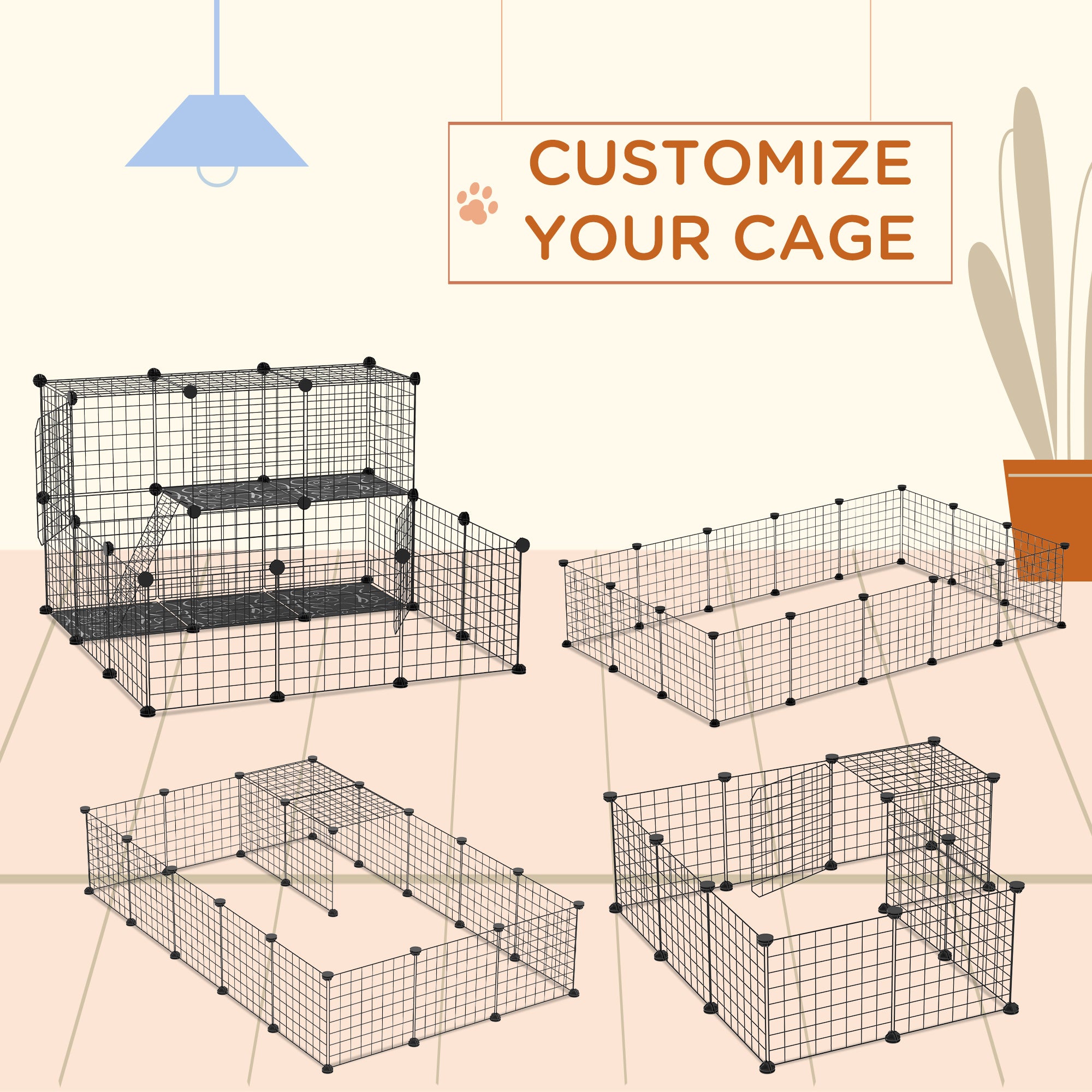 Cage pour petits animaux et lapins avec porte, parc pour cochons d’Inde, enclos pour lapins, chinchillas et furets, pour intérieur et extérieur, 31 panneaux au total, 41.3" x 41.3" x 27.6"