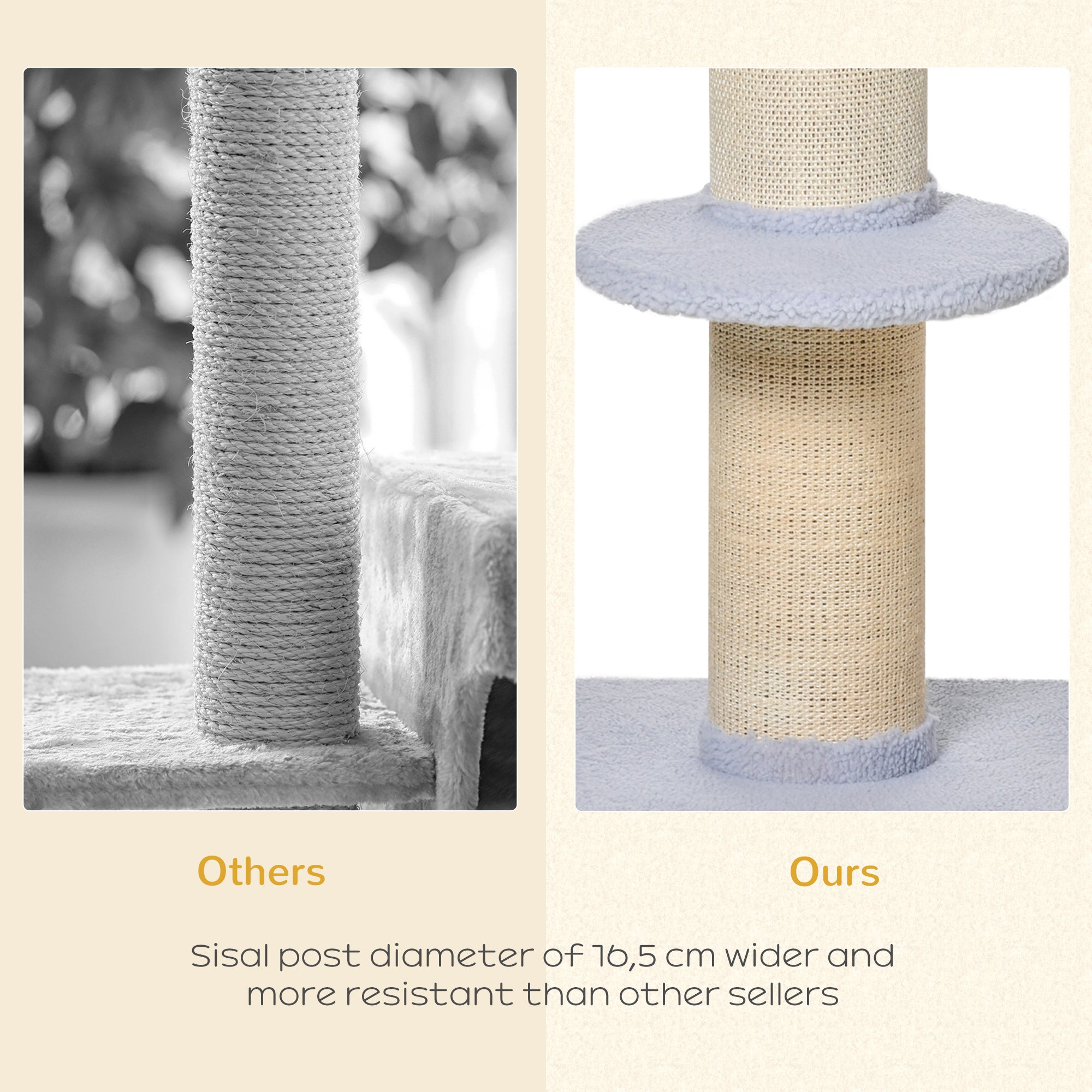 Arbre à chat, tour pour chat avec poteau à griffer recouvert de sisal, lit pour chat, coussin et plateforme, 18" x 18" x 36", bleu clair