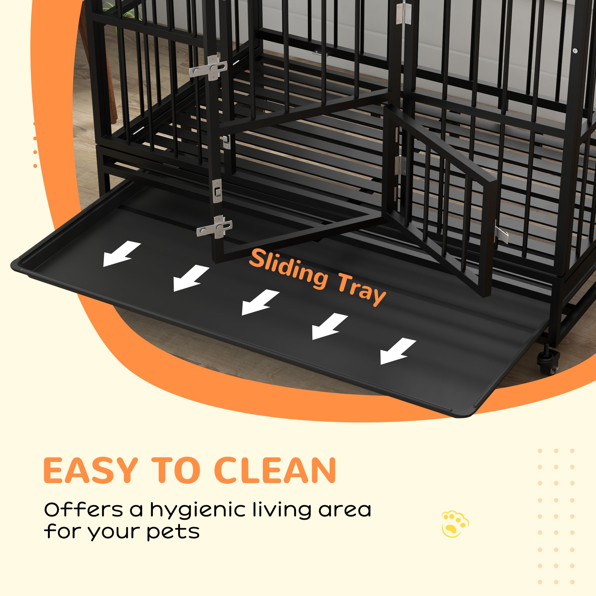Cage pour chien robuste de 49" avec bac amovible, portes et toit ouvrable, pour chiens grands et très grands, noir