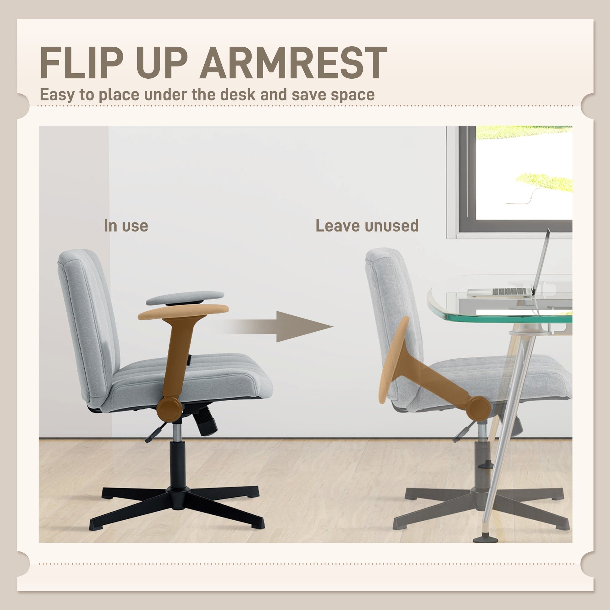 Criss Cross Chair with Flip-up Armrests, Wide Office Chair with Adjustable Height, Tilting, No Wheels, Grey-Office Products > Office Furniture > Office Chairs > Task Chairs-DECOROLALA
