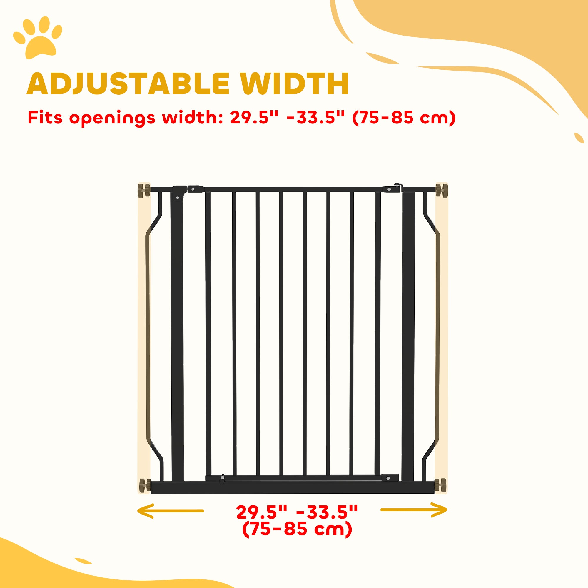 30"- 34" Easy Install Pet Gate w/ Door & Double Locking System, Extra Wide Dog Gate for Stairs, Hallways, Black