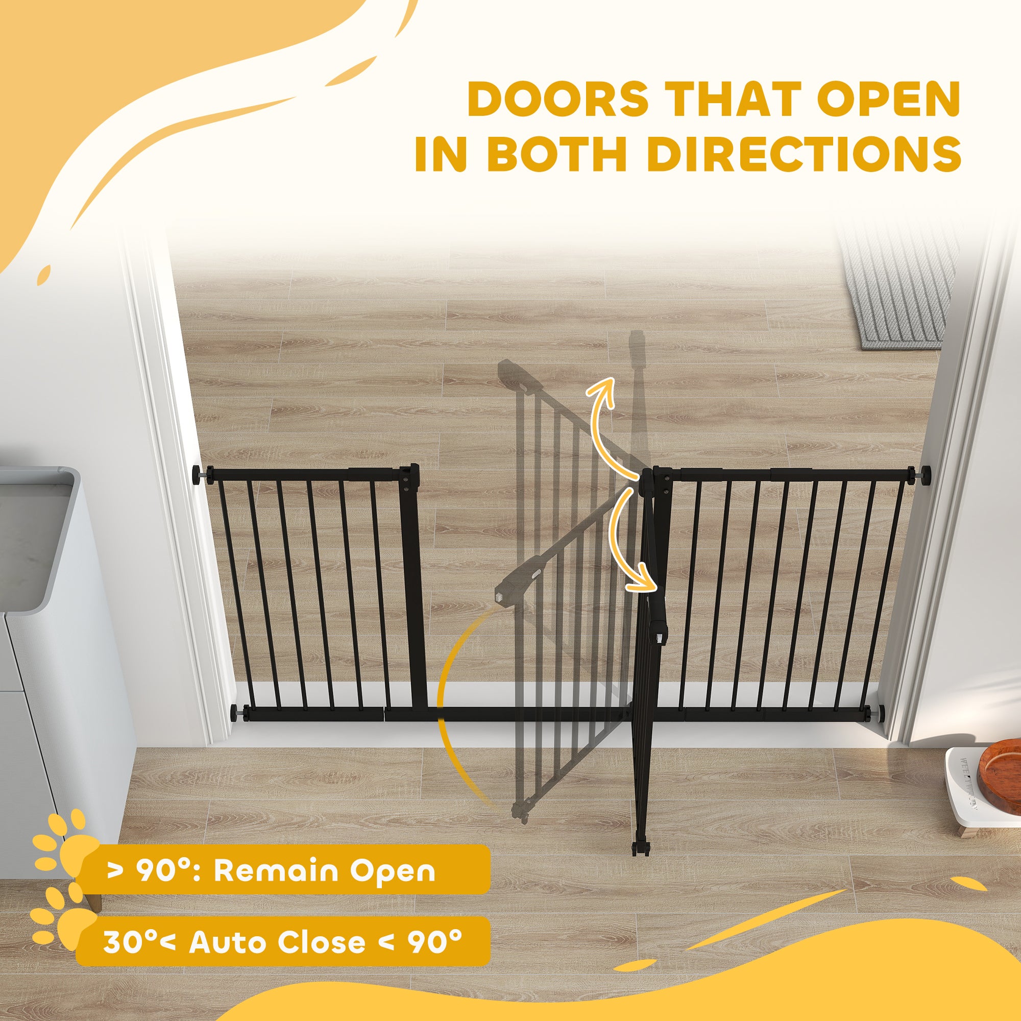 29"-58" Wide Pet Gate with Door Dog Gate and Barrier Indoor for Stairs Includes 7", 8", 12" Extensions Kit, 30 Inch Tall Pressure-Mounted Safety Gate, Black
