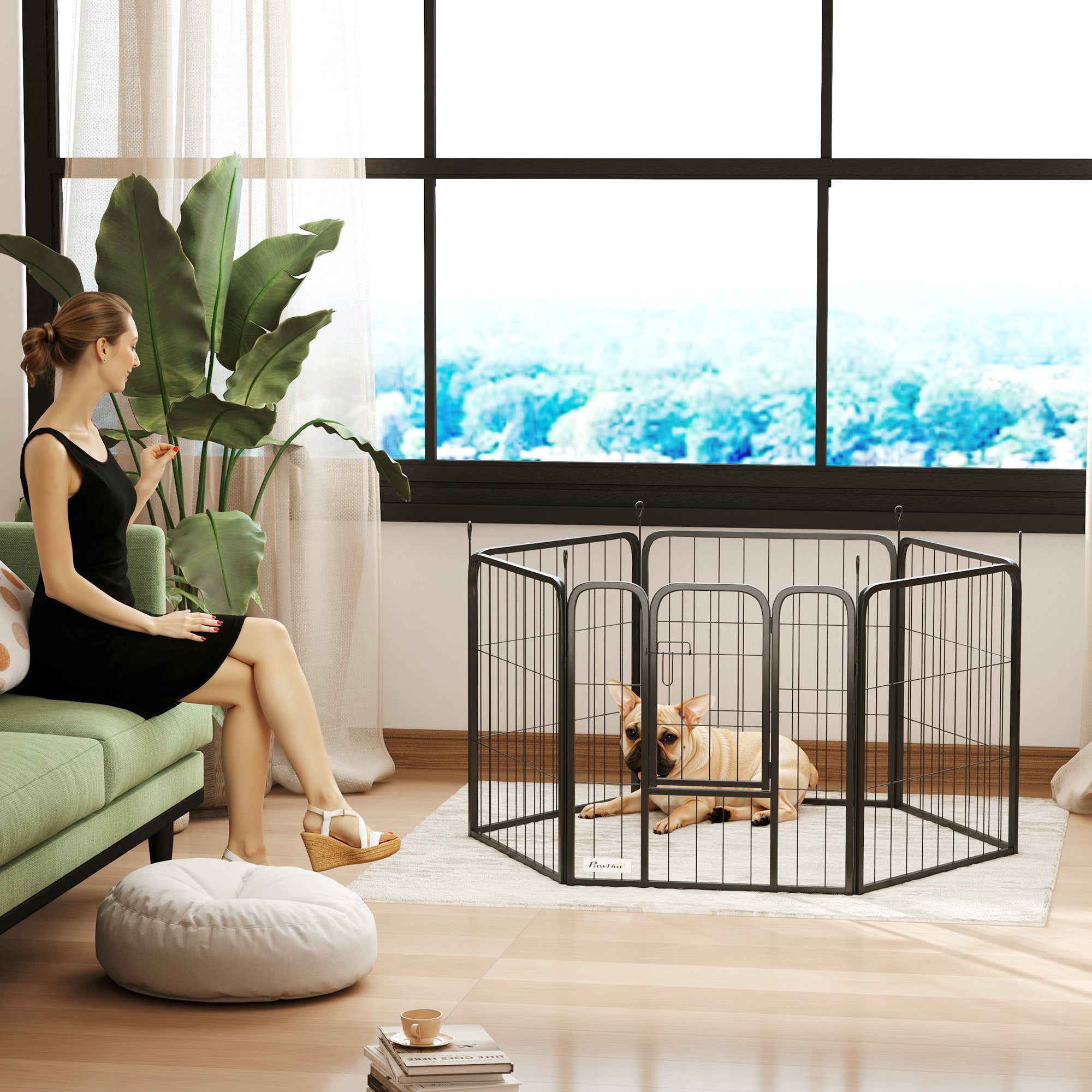 6 Panels Heavy Duty Dog Playpen Outdoor Indoor with Door & Strap, 24" Height Portable & Foldable Pet Playpen
