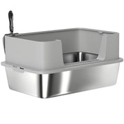 Stainless Steel Litter Box, XL High Sided Cat Litter Box with Scoop, Anti Leakage & Easy to Clean, 24" x 16" x 12", Grey