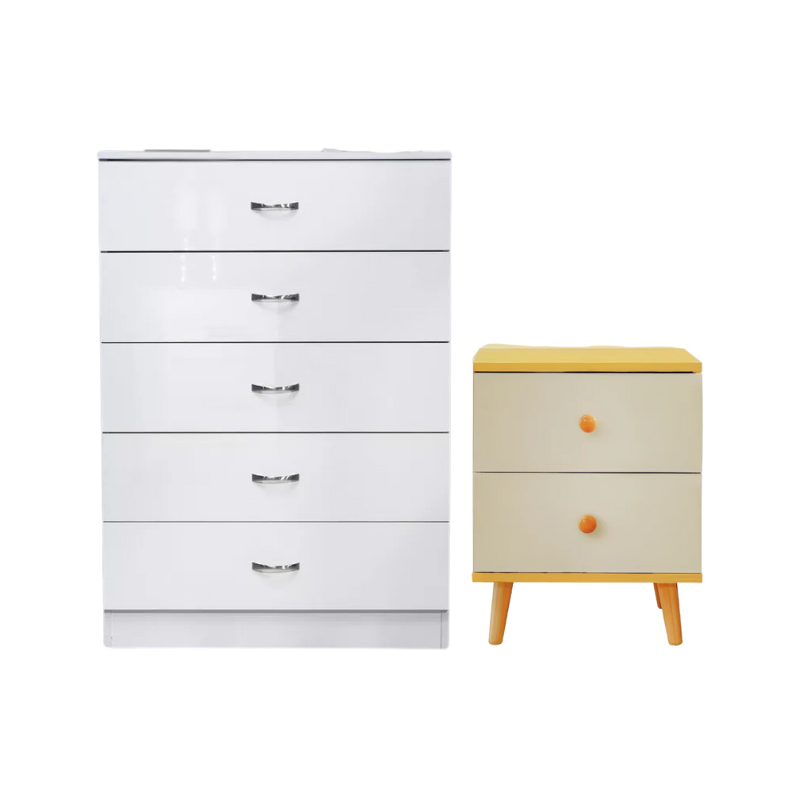 5 Layer White Drawer Chest Storage with Bedside Table-0