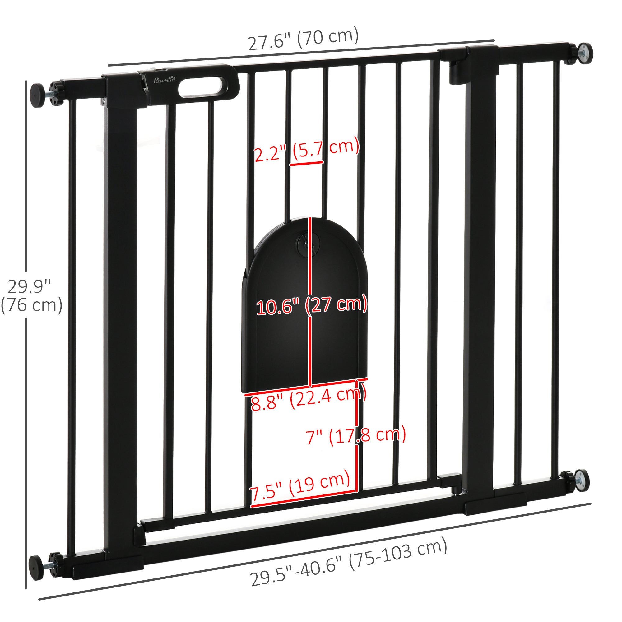 Barrière de sécurité extra-large pour animaux de 30"-41" avec petite porte, barrière pour chiens de 30"H avec portillon de sécurité, fixation par pression pour escaliers, noire