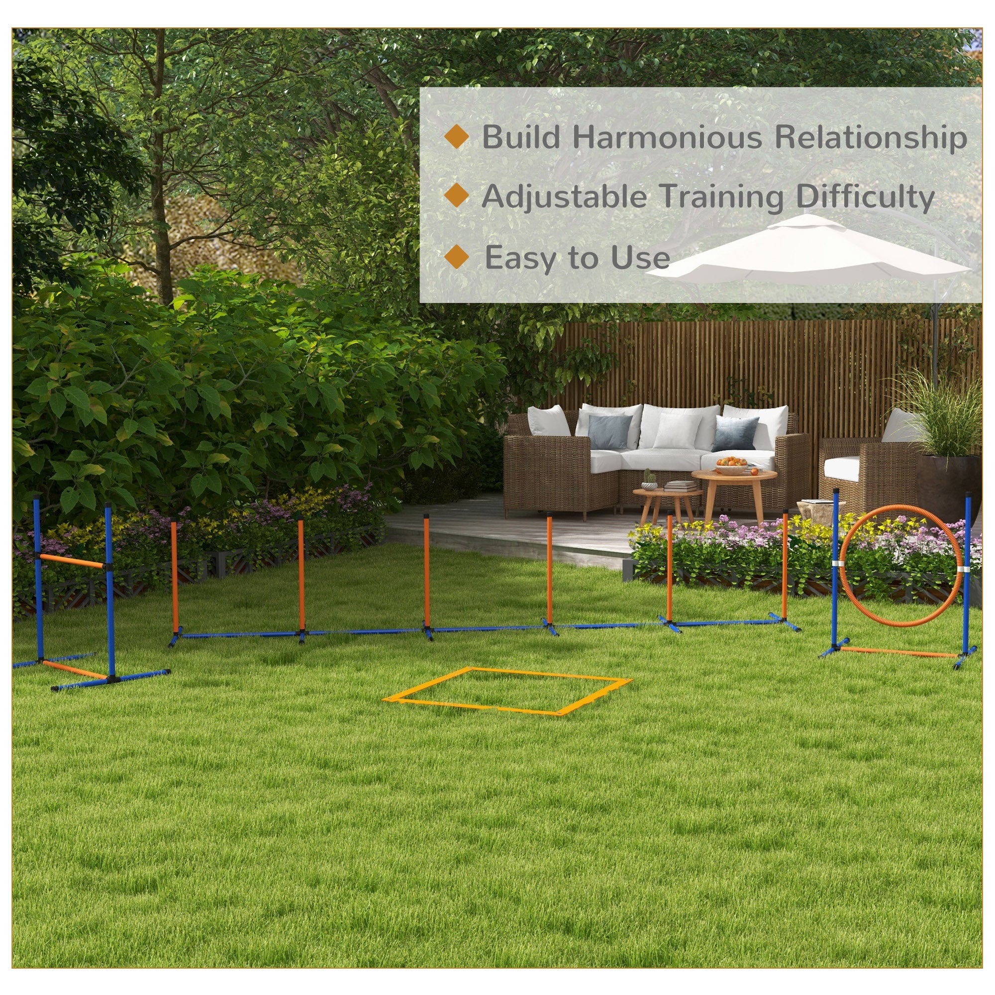 Dog Agility Training Equipment w/ Weave Poles, Adjustable Hurdle, Jump Ring, Pause Box, Whistle, Balls, Carry Bag