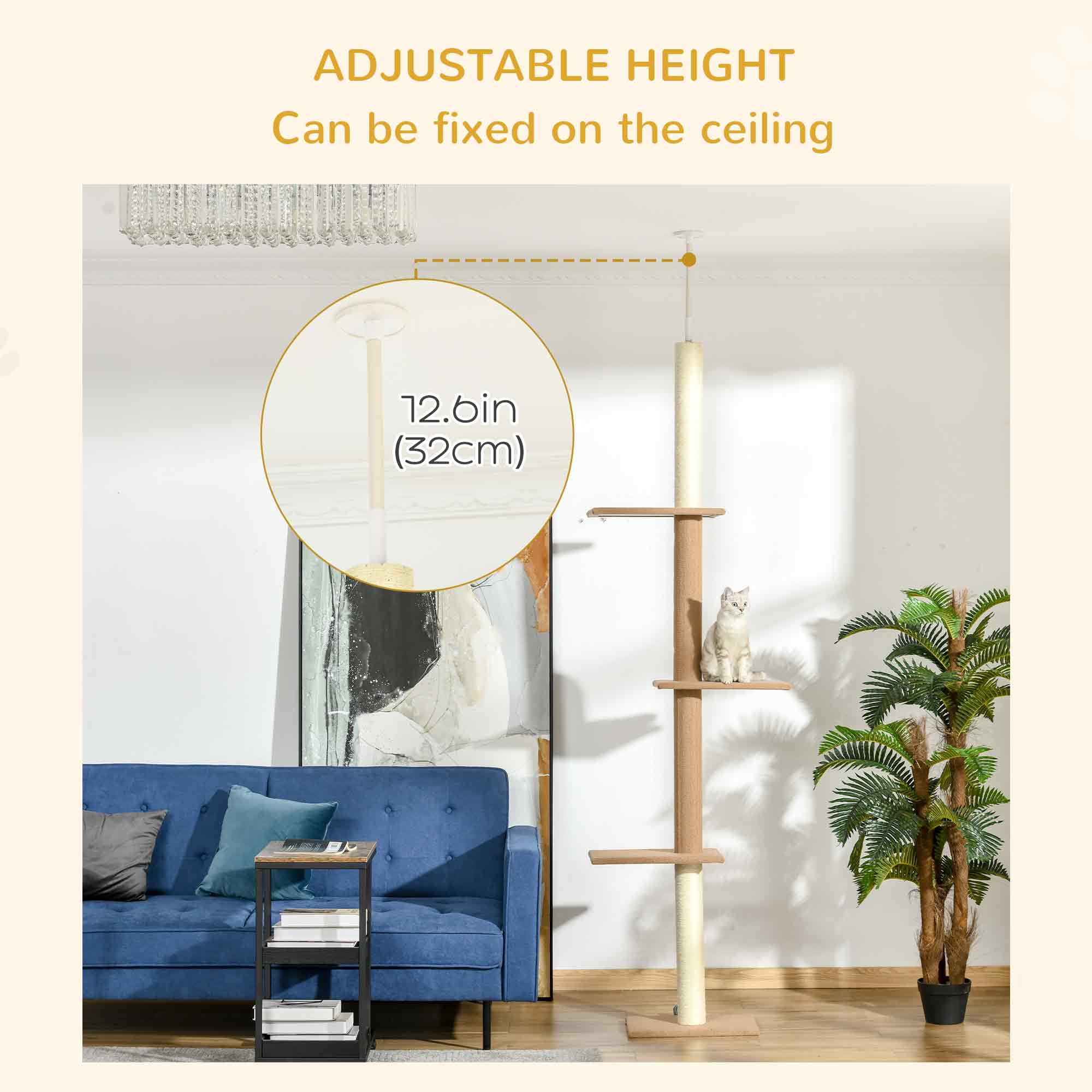 100" Floor To Ceiling Cat Tree w/ 3 Perches Activity Center for Kittens Cat Tower Furniture, Brown