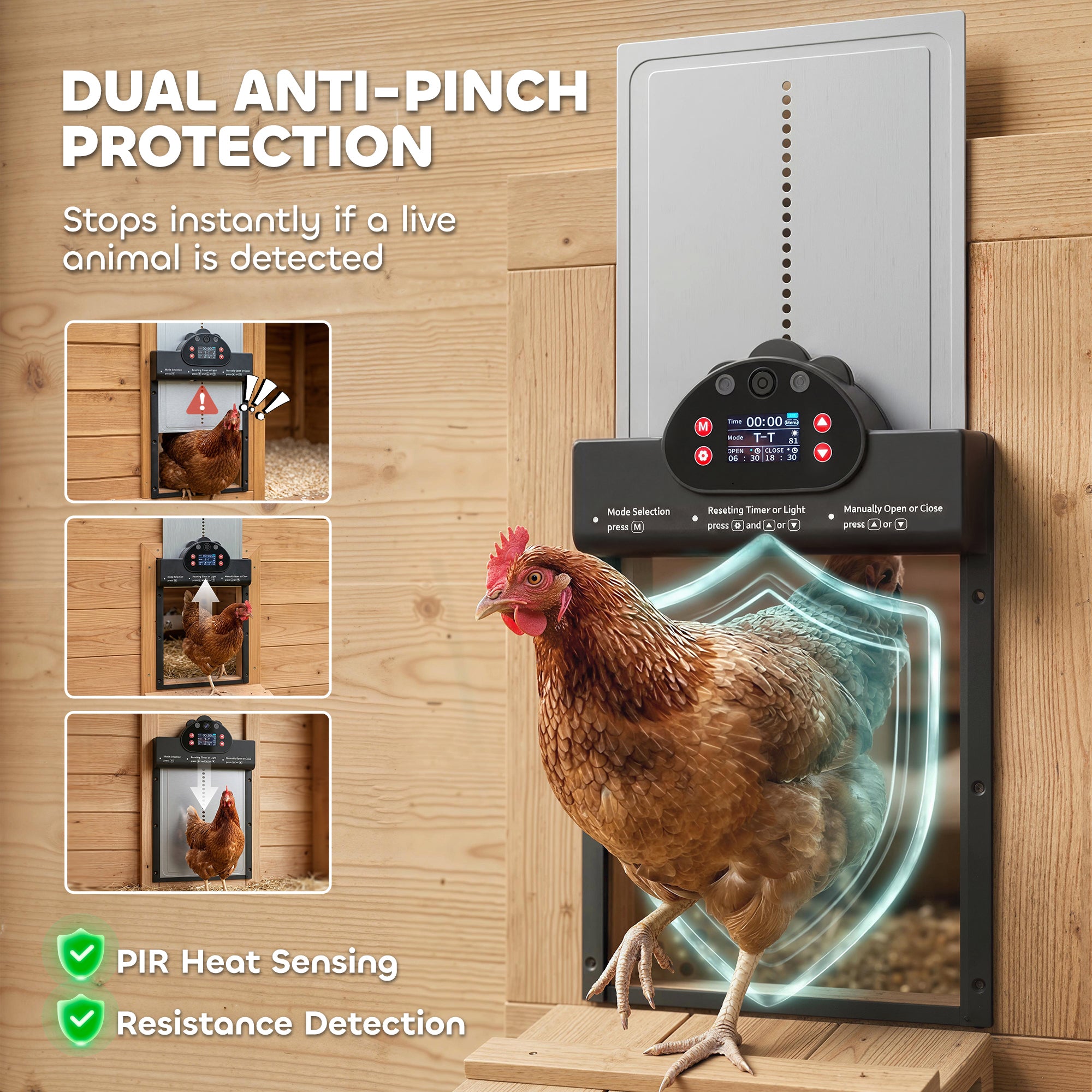 2K HD AI Camera Automatic Chicken Coop Door with APP, WiFi Solar Powered with 5200 mAh Large Battery, Alarm Driver