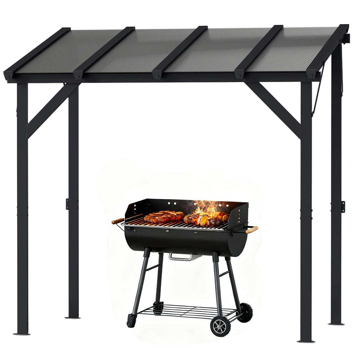 Hardtop Grill Gazebo - Lean-to BBQ Shelter Dark Grey