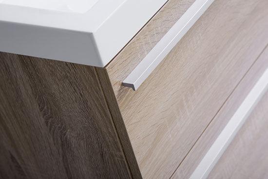 36" Soft Oak Wall Mount Bathroom Vanity with White Polymarble Countertop