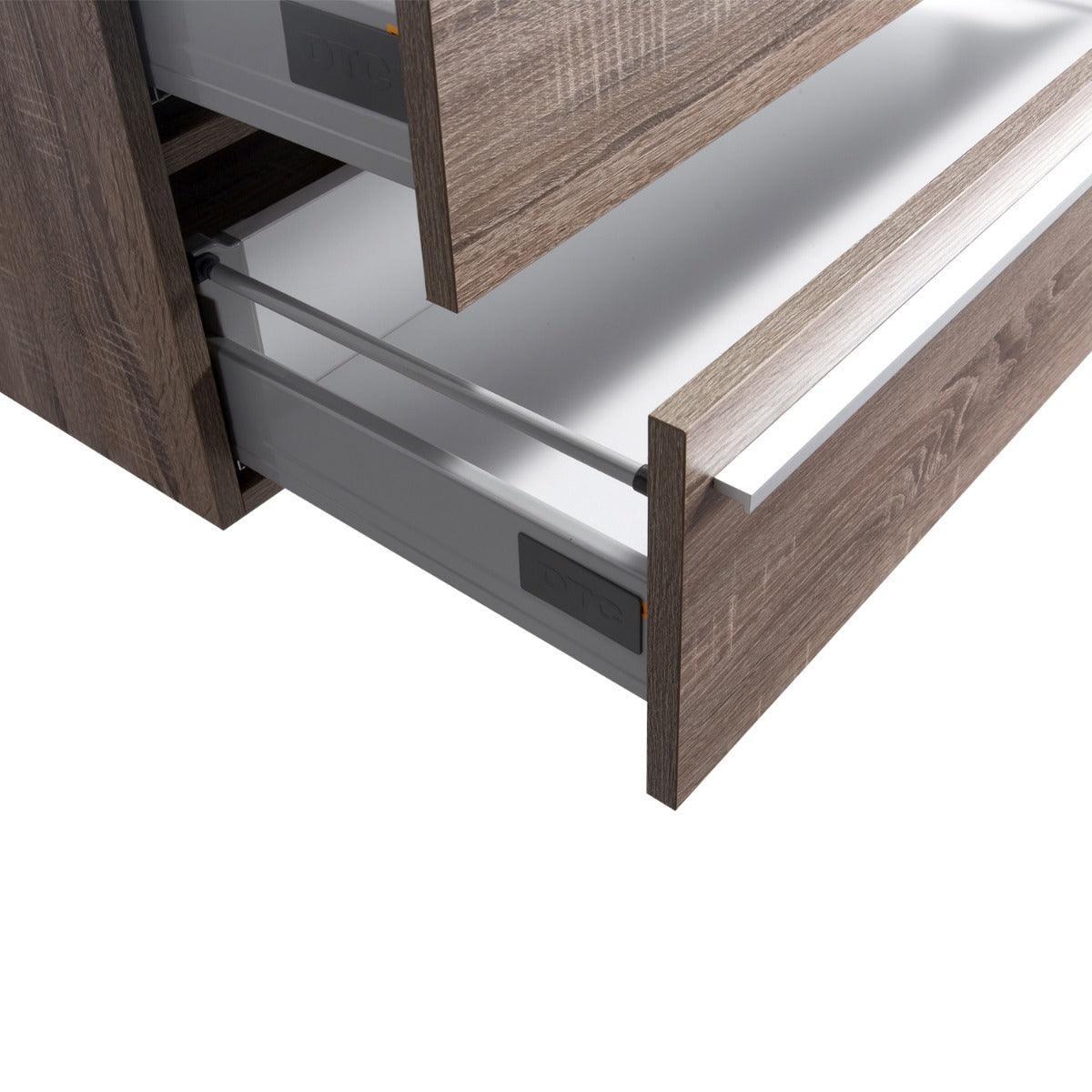 36" Soft Oak Wall Mount Bathroom Vanity with White Polymarble Countertop
