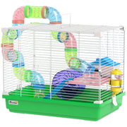 18"L Hamster Cage, Small Animal House, 2-Level Rat Gerbil Haven with Tunnel Tube System, Green