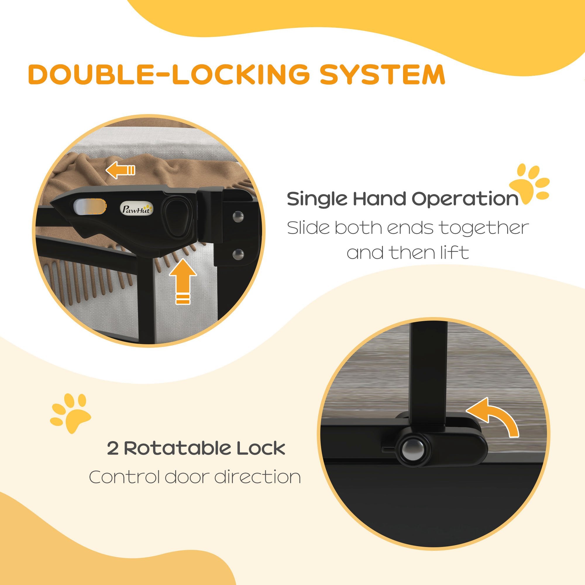Auto-Close Pet Gate, Stair Gate with Cat Door, Double Locking for Doorways Hallways Stairs, Fits 29"-39.4" Wide, Black